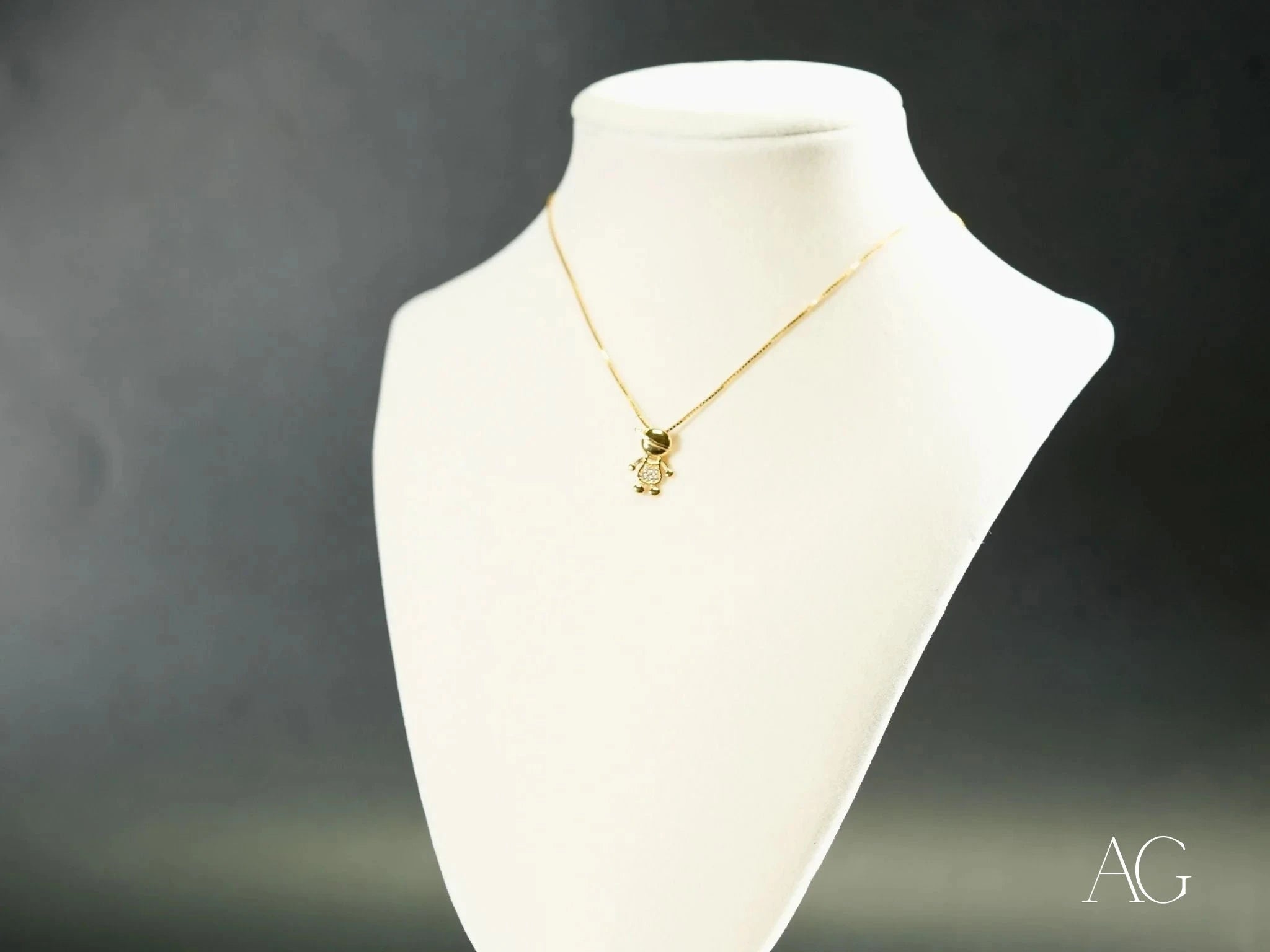 Golden Charm Doll Pendant Necklace - Handmade Boy or Girl Design for Baby Shower Gifts, Christening Jewelry & Newborn Keepsakes