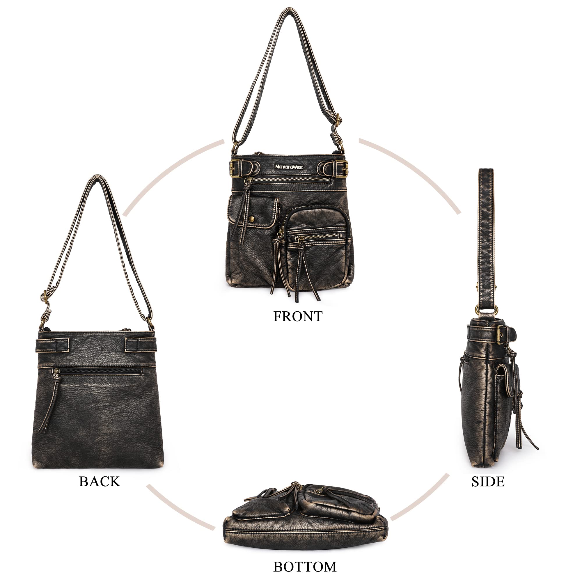 Montana West Women's Soft Washed Leather Crossbody Bag with Multiple Pockets - Stylish & Functional Purse for Everyday Use, Travel, and Work