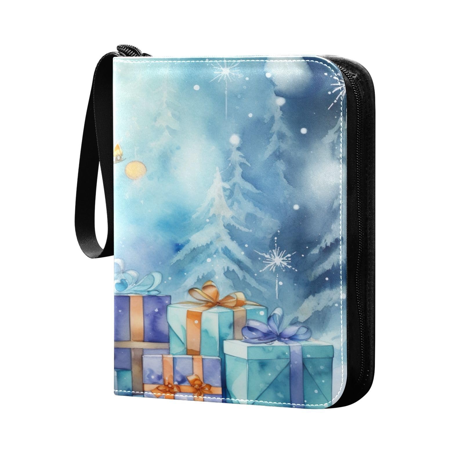 Christmas Blue Snowman 4-Pocket Trading Card Binder with 50 Sleeves - Holds 400 Cards, 3-Ring Album for Soccer, Pokemon & Sports Cards - Perfect for Collectors, Storage & Display