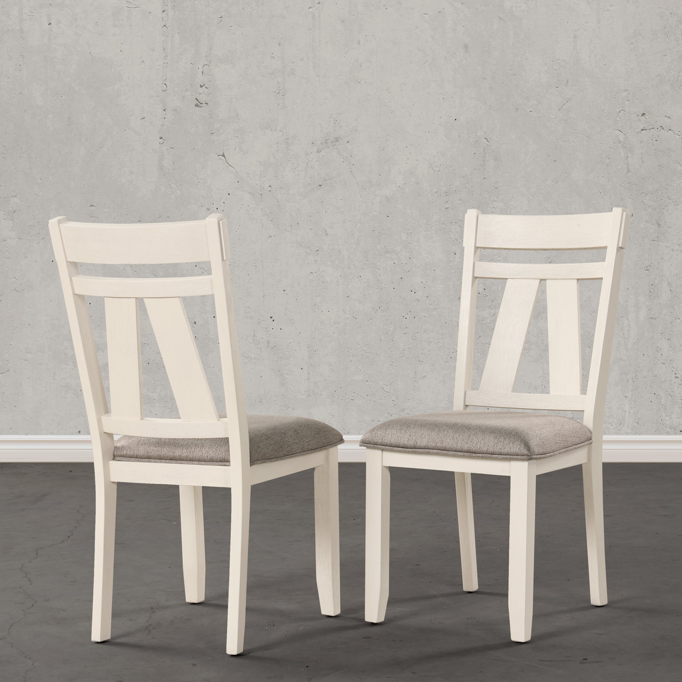 Roundhill Furniture Fasena Solid Wood Slat Back Upholstered Dining Chairs - Set of 2, Off White | Modern Farmhouse Dining Room Chairs for Kitchen, Breakfast Nook & Formal Dining Sets