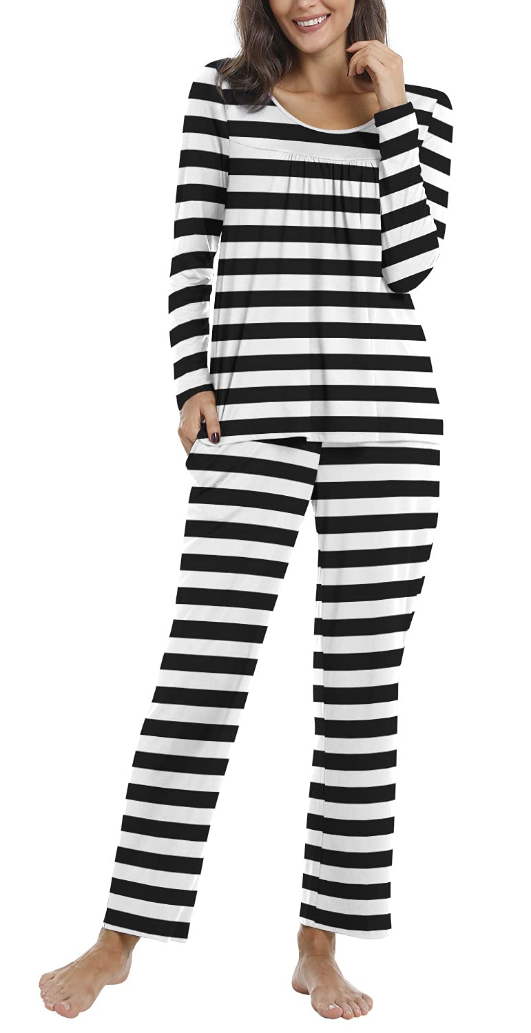 POPYOUNG Women's 2-Piece Fall Pajama Set - Soft Lounge Sleepwear with Pockets - Cozy Pjs for Sleeping, Relaxing at Home & Travel