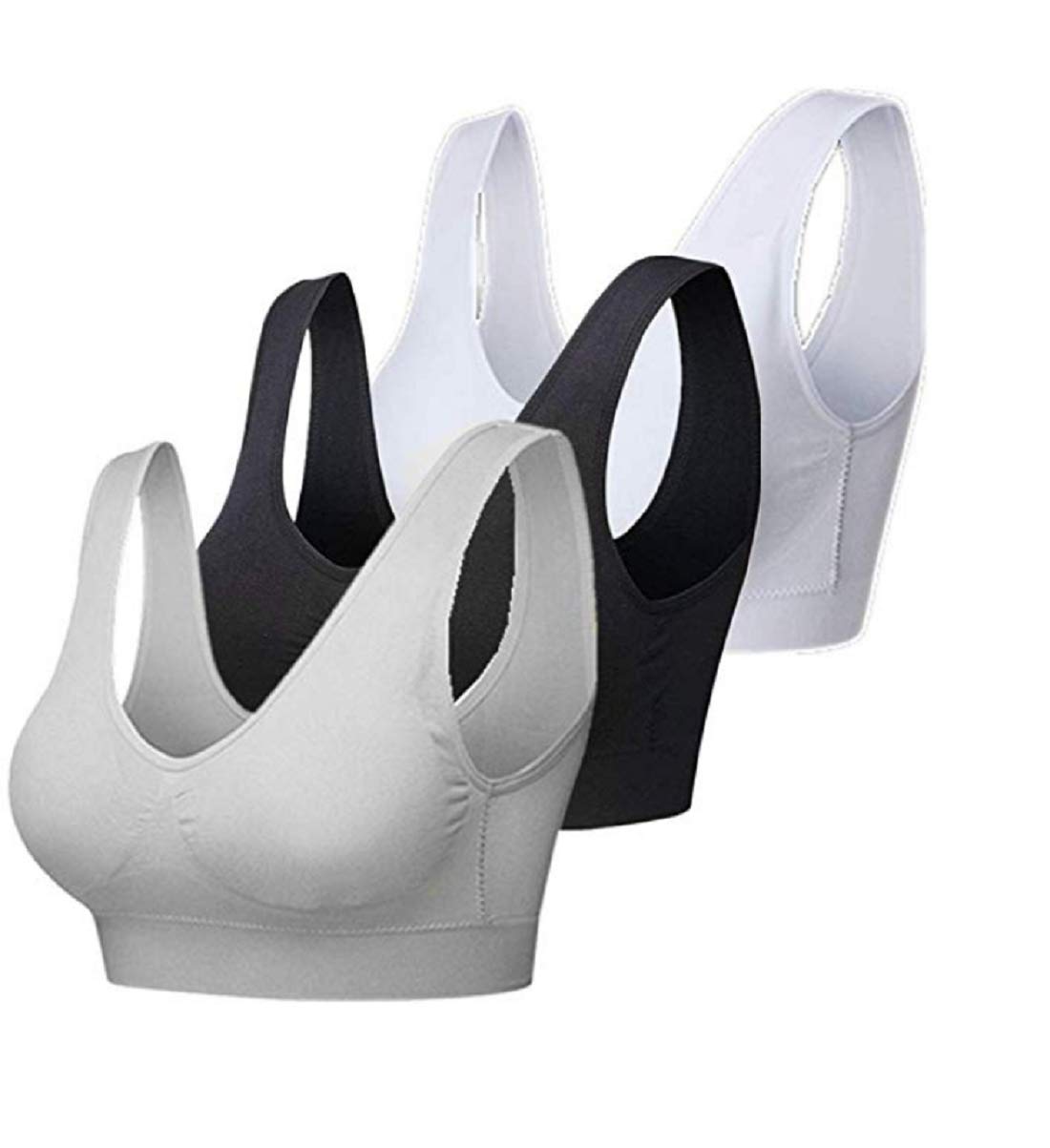 3 Pack Women's Seamless Wire-Free Sports Bras - Comfortable Yoga & Low-Impact Workout Bras with Removable Pads - Perfect for Gym, Running, Yoga & Sleep