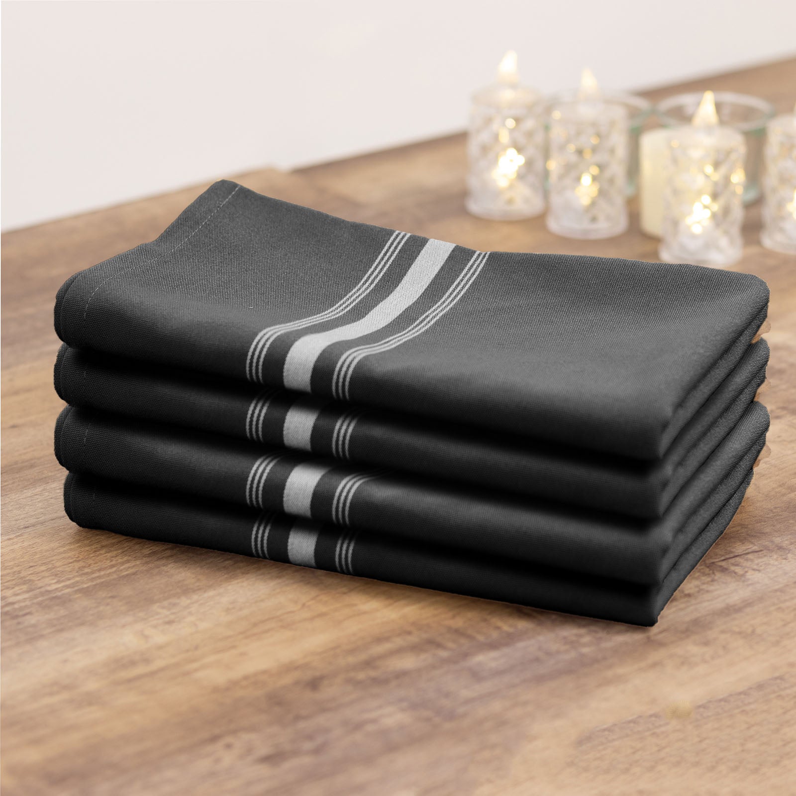 10 Pack Premium Spun Polyester 18x22 Bistro Napkins - Black & White Highly Absorbent Cotton-Like Feel Cloth Napkins for Restaurants, Weddings & Dinner Parties