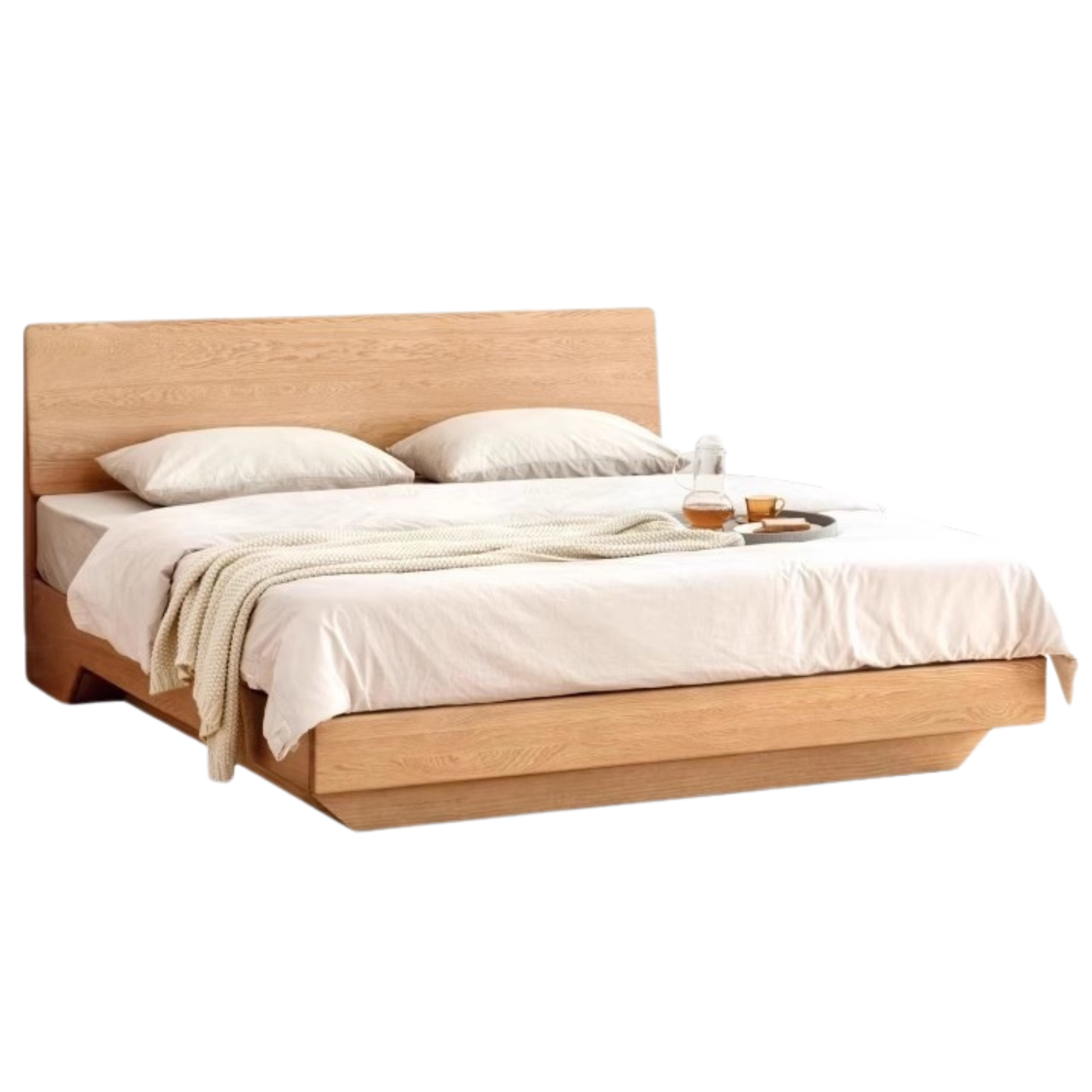 Natural Wood Color Oak Low suspended luminous box bed encrypted pine plank.oak