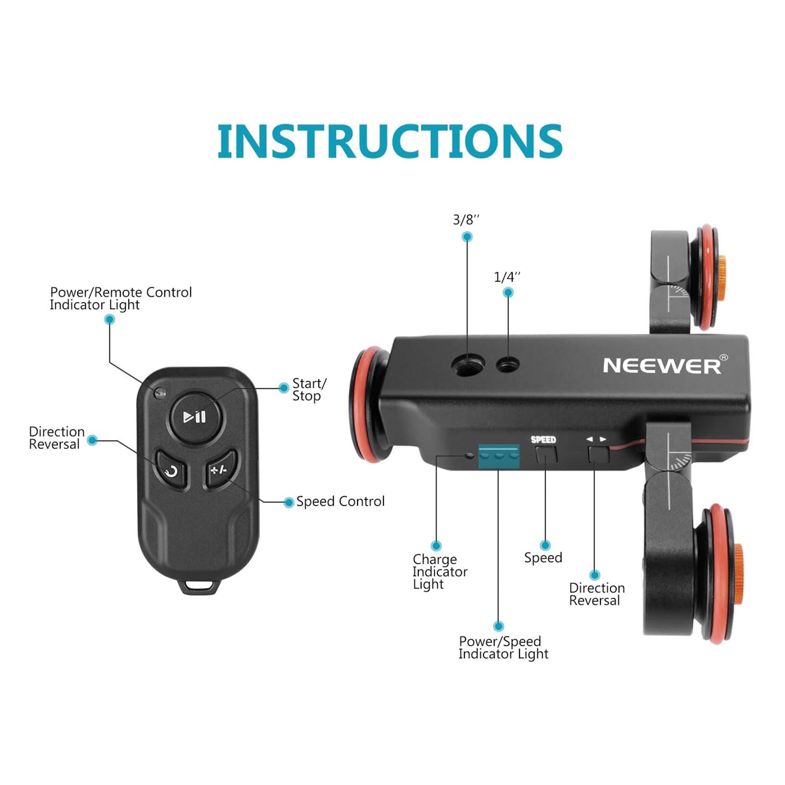 NEEWER DL100 3-Wheel Wireless Camera Dolly with Remote Control - 3 Speed Adjustable for Smooth Video Shooting | Perfect for Film Making, Vlogging, and Studio Productions