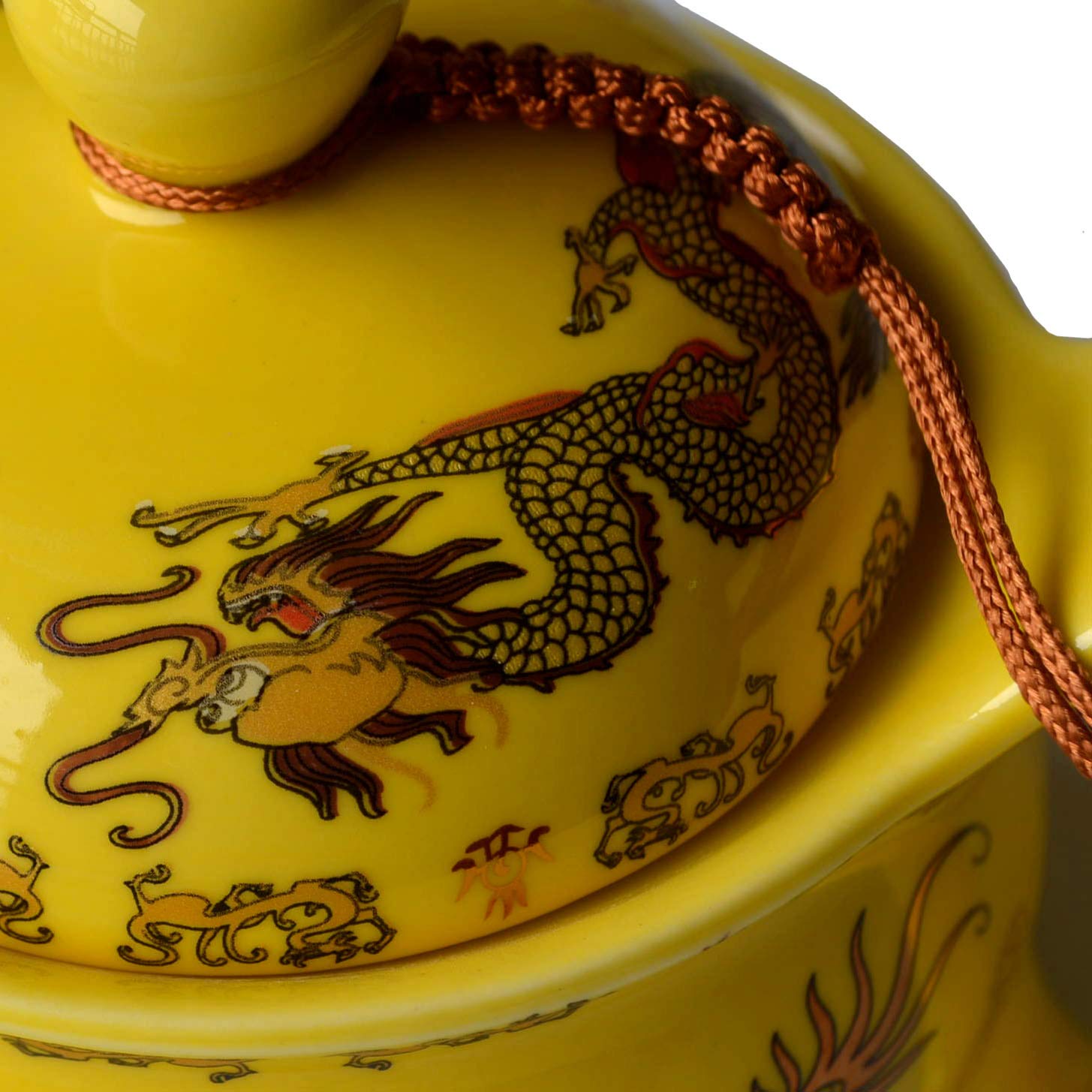 12oz Chinese Dragon Teapot with Infuser - Yellow Porcelain for Loose Tea Brewing at Home