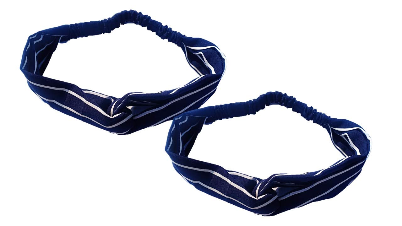 Chronex Women's Boho Floral Print Twisted Criss Cross Elastic Headbands - Yoga Hair Accessories & Turban Headwraps (2-Pack) for Workouts, Running, and Casual Wear