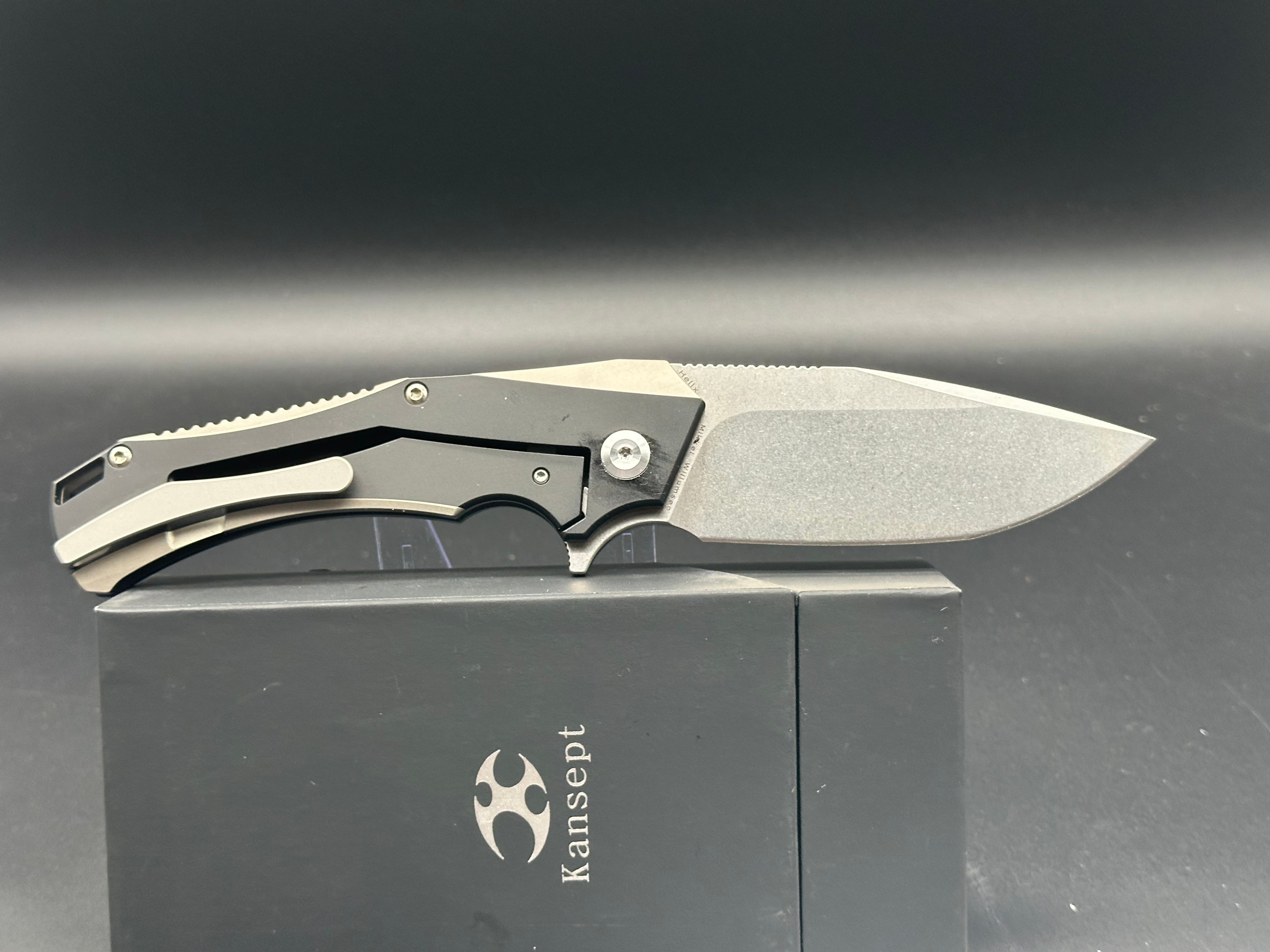 KANSEPT HELLX Folding Knife - Black Coated S35VN Blade, Titanium Handle, Plain Edge (Model K1008A1) | EDC Pocket Knife for Camping, Hiking & Outdoor Survival