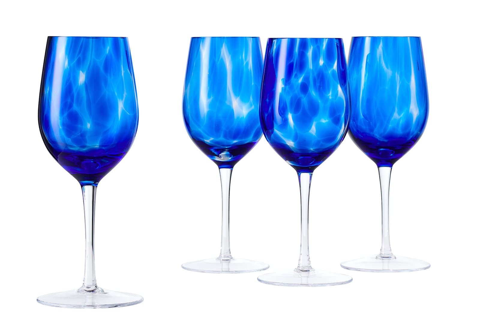 Handmade Blue Rose Polish Pottery Cobalt Confetti Wine Glasses Set - 6 Piece Elegant Stemware for Dinner Parties, Weddings & Home Decor