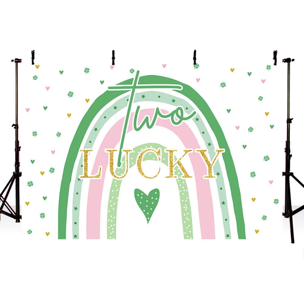 MEHOFOND Boho Birthday Backdrop for Girls - 2nd Birthday Party Decorations, St. Patrick's Day Shamrock Green Clover Background - 7x5ft Vinyl Photo Prop for Cake Table, Studio & Home Decor - Perfect for Baby Showers, Themed Parties & Photo Booths