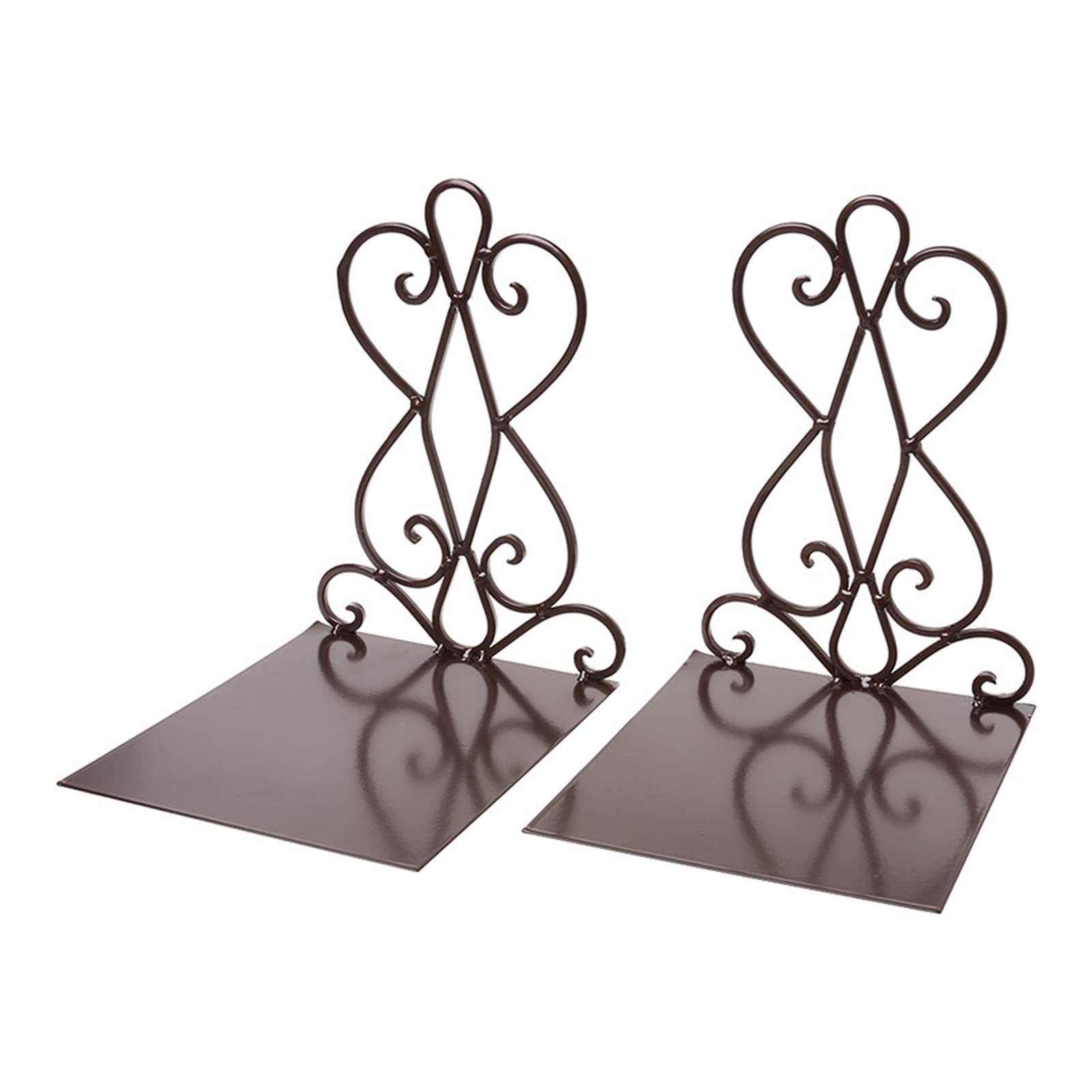 LAIQIAN Metal Bookends - 1 Pair Heavy Duty Book Stand Holder for Shelves, Desks, Home & Office Organization (Brown) - Perfect for Books, Cookbooks, DVDs & Decorative Display