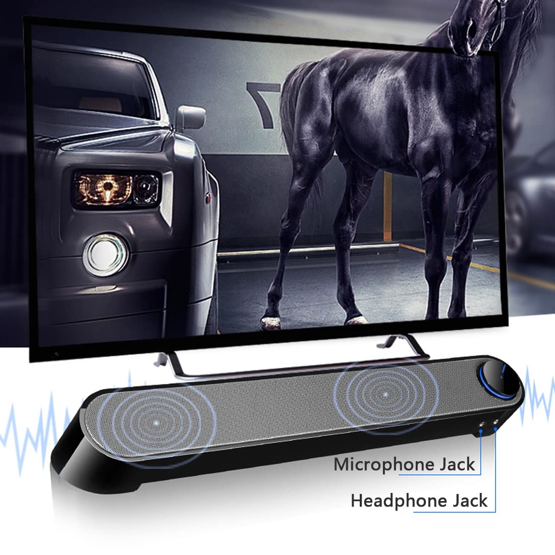 ZCYBHD USB Computer Speaker - Stereo Sound, Enhanced Bass, Portable Mini Sound Bar with Volume Control & 3.5mm Jack for PC, Desktop, Laptop - Black | Perfect for Home Office, Gaming, and Multimedia Use