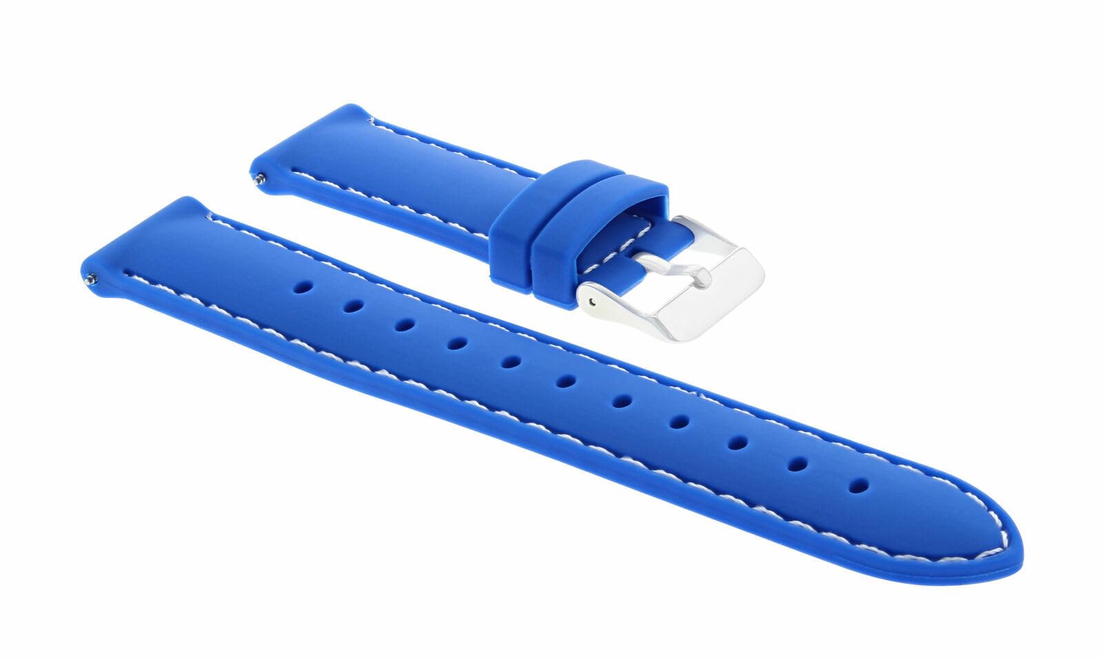 20mm Silicone Rubber Watch Band Strap for IWC Pilot Portuguese Top Gun - Blue with White Stitching | Durable & Comfortable Replacement Watch Strap for Men's Watches | Perfect for Sports, Swimming & Everyday Wear