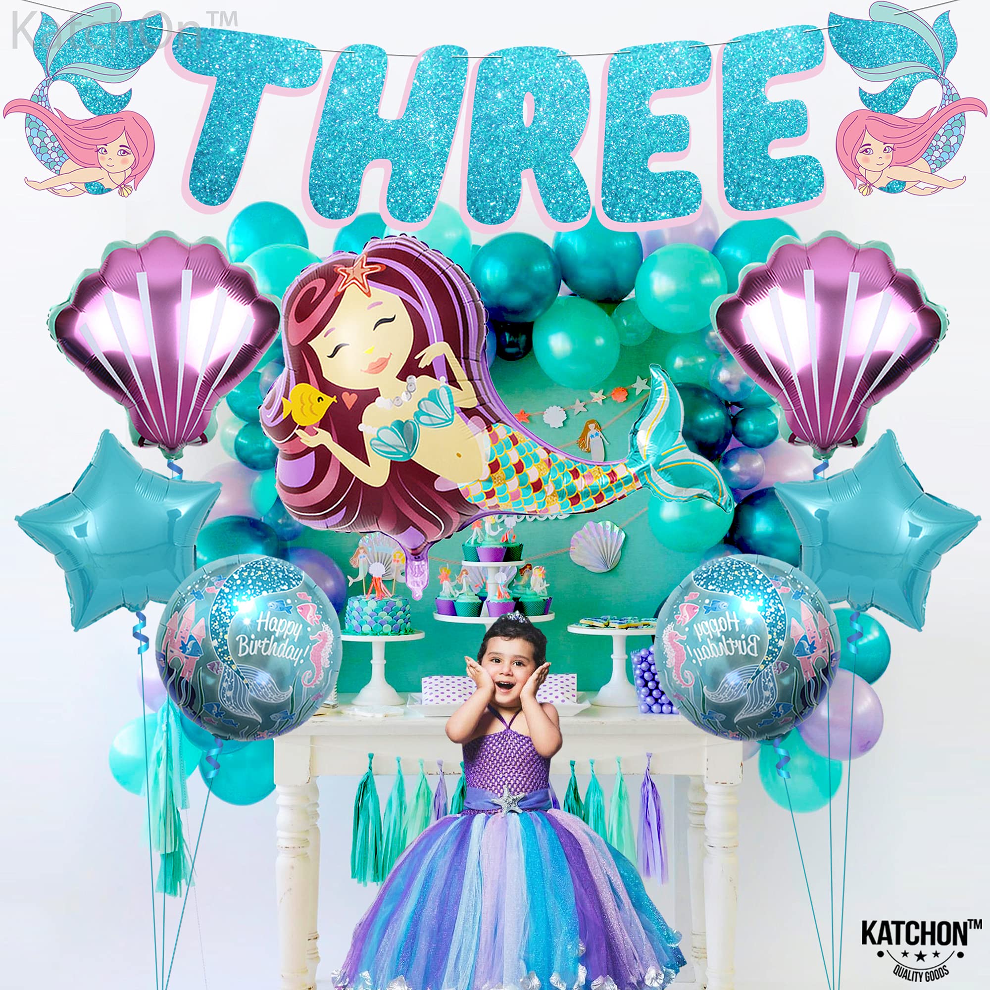 KatchOn Mermaid Birthday Party Decorations - Pack of 8 Balloons for 3rd Birthday Party, Mermaid Theme Party Supplies for Girls | Perfect for Underwater Themed Birthday Parties, Baby Showers & Ocean-Themed Events