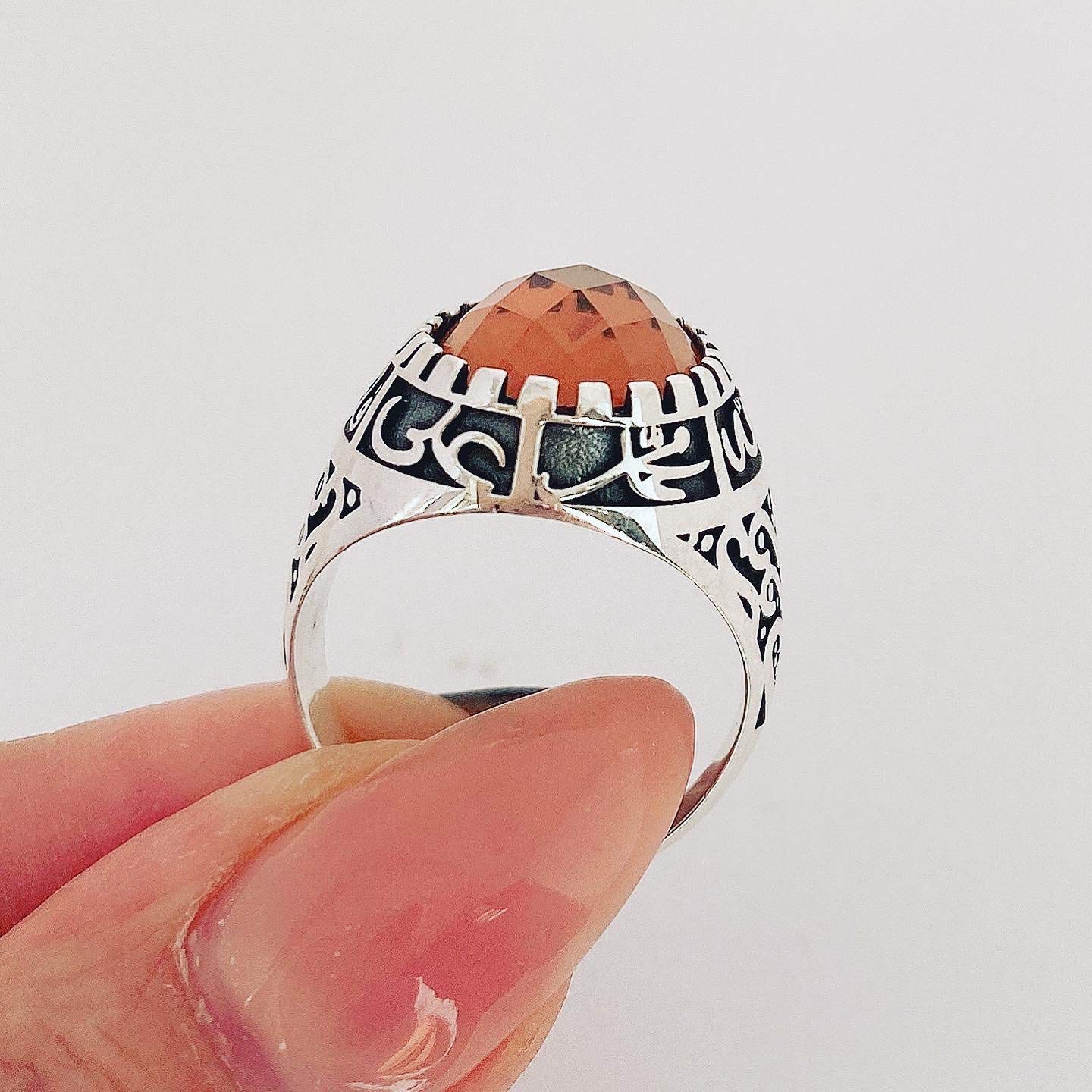 925 Silver Ahl al-Bayt Ring - Allah Ali Hasan Hussein Fatima Islamic Jewelry for Men, Shia Muslim Ring with Color Changing Sultanite Stone | Perfect for Religious Ceremonies, Daily Wear & Gift Giving