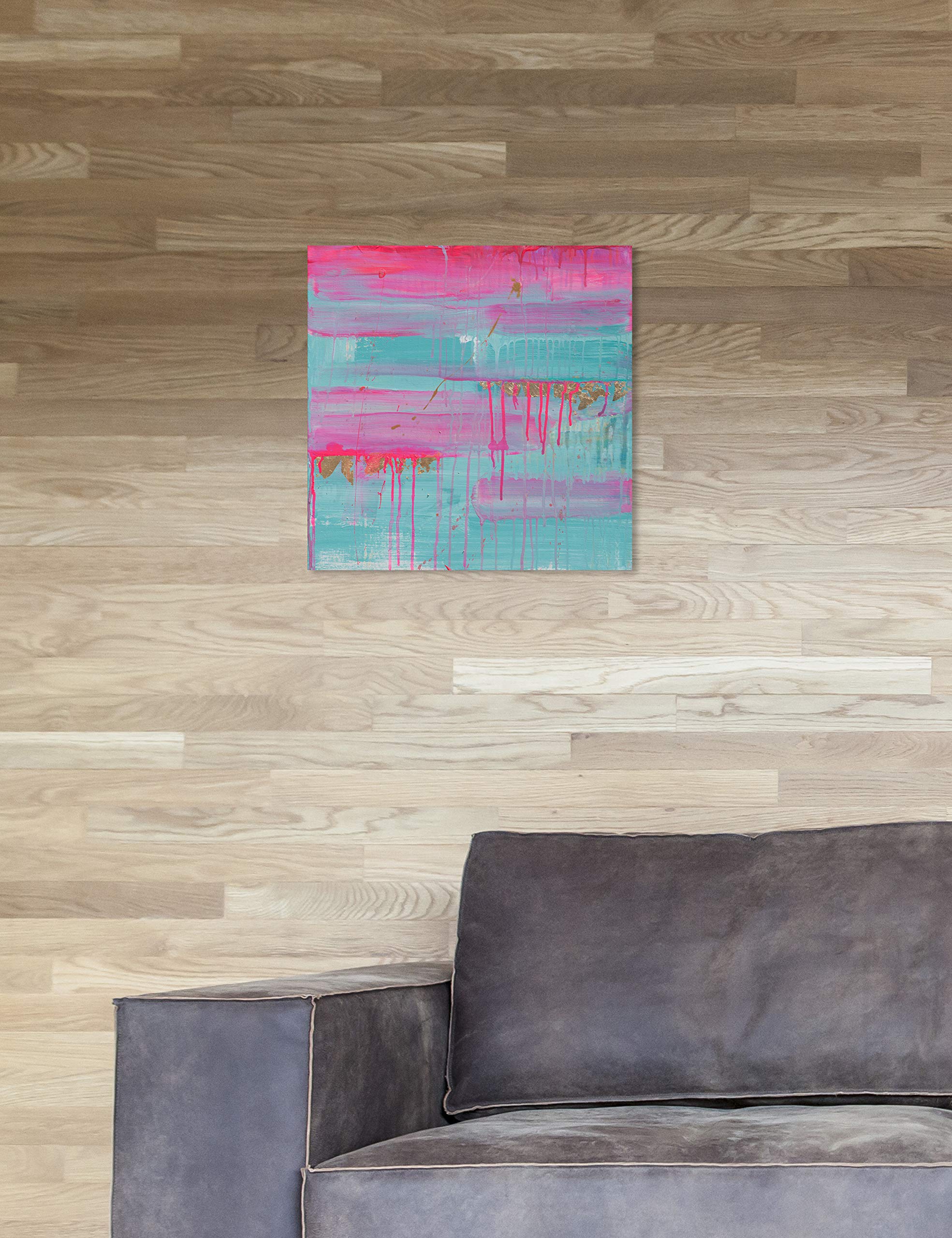 Abstract Wall Art Canvas Print 'Sky Fall' - 12x12 Inch Pink & Blue Modern Home Decor - Perfect for Living Room, Bedroom & Office Decoration
