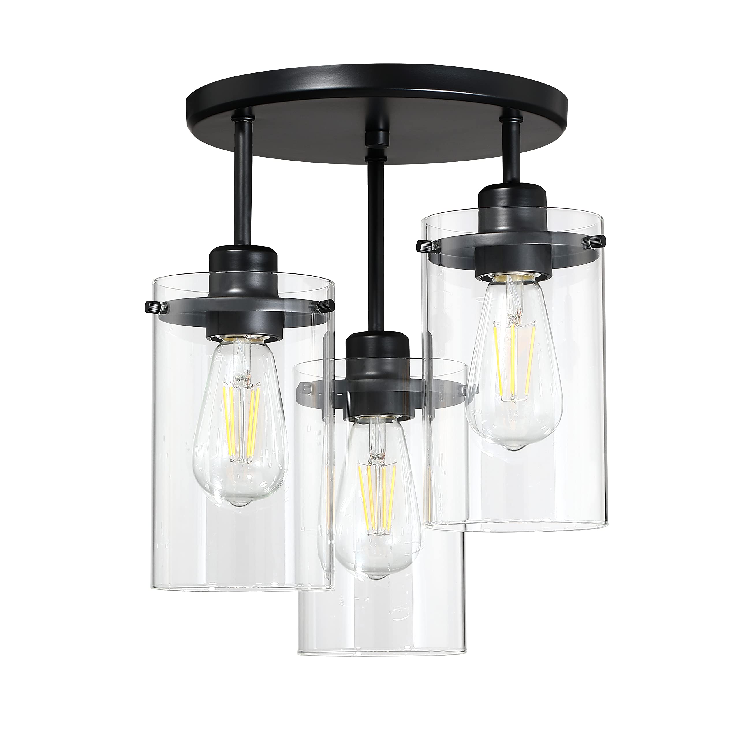Doraimi 3-Light Semi-Flush Mount Ceiling Light Fixture - Oil Rubbed Bronze Finish with Clear Glass Shades - UL Listed - Perfect for Kitchen Lighting, Entryway, Hallway & Dining Room Decor