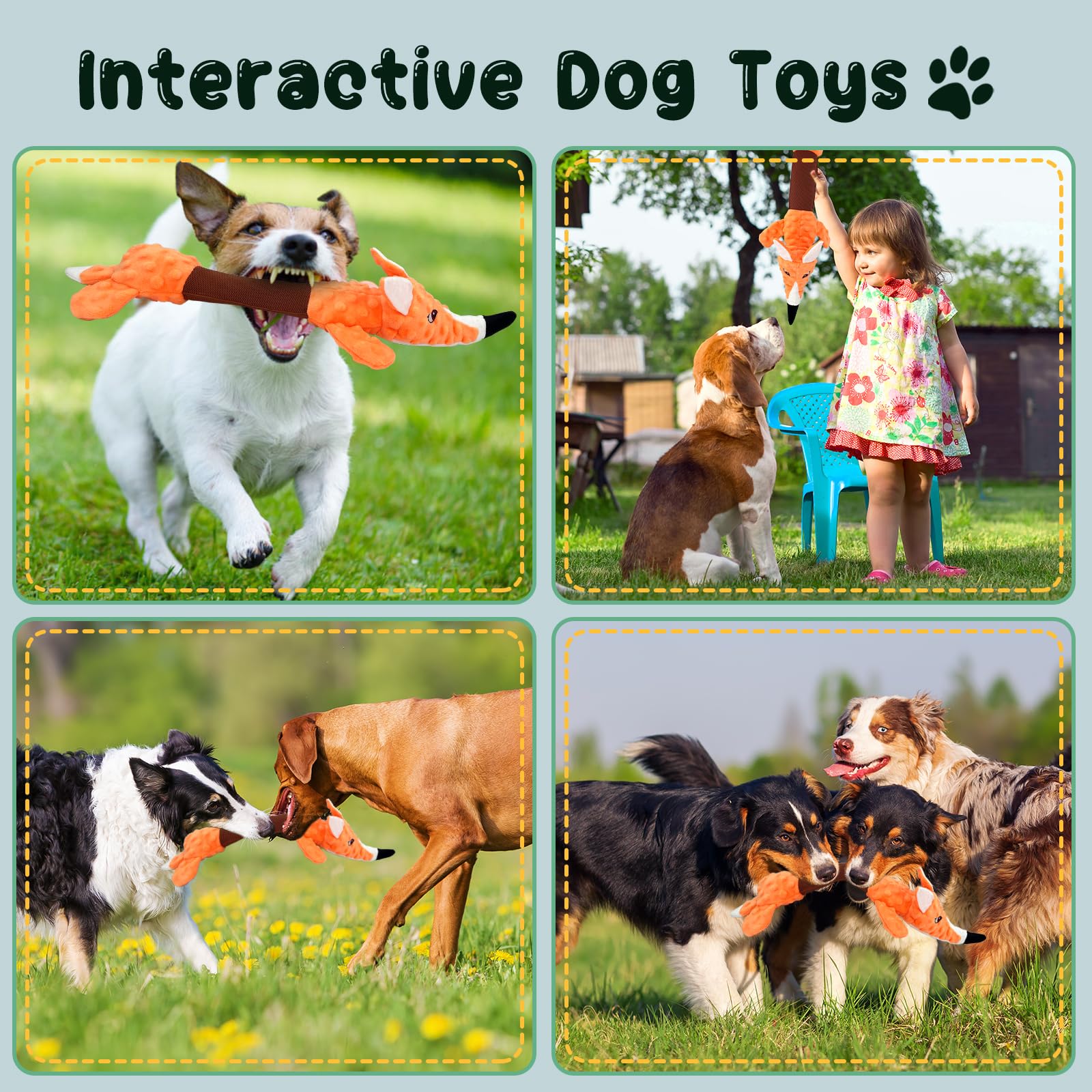 Durable Interactive Plush Dog Toys for Large Breeds - Crinkle Paper Chew Toys for Tug of War, Biting & Fetch Play - Fun Fox Design for Small, Medium & Big Dogs - Perfect for Indoor Play, Training & Anxiety Relief