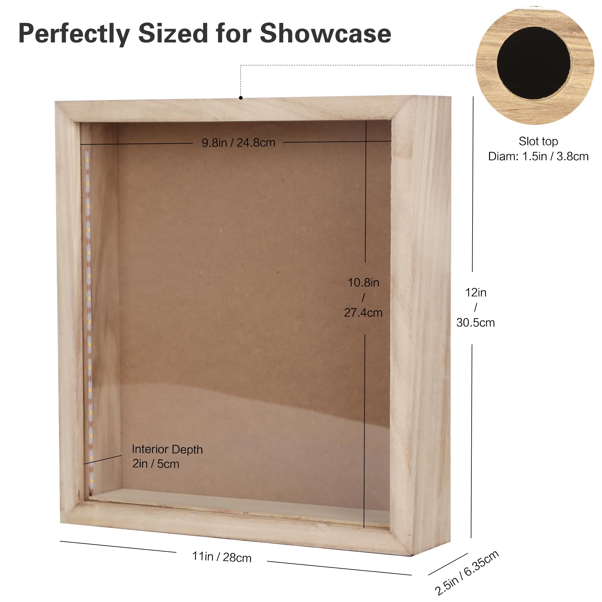 11x12 Wooden Wine Cork & Beer Cap Holder Shadow Box with LED Lights - Display Case for Flowers, Tickets, Memorabilia - 3D Picture Frame for Home Bar Decor, Christmas Gift, Wedding Anniversary Keepsake (Natural Finish)