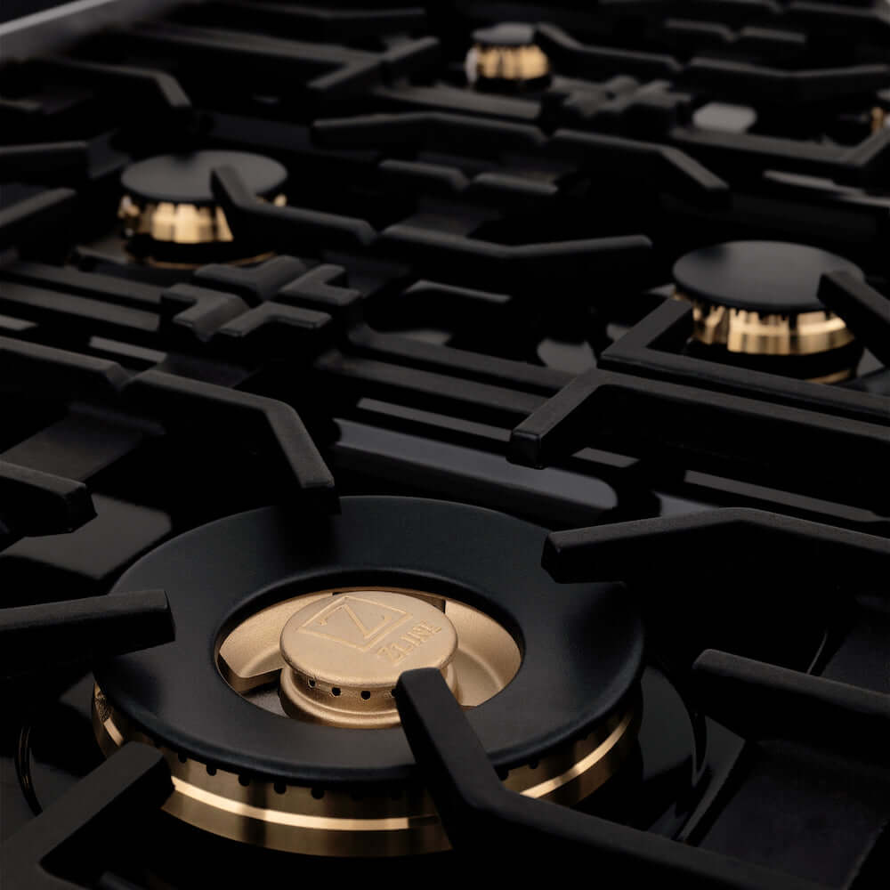 ZLINE 48-Inch 6.0 cu. ft. Dual Fuel Range with Gas Cooktop & 2 Electric Ovens - Black Stainless Steel with 6 Brass Burners (RAB BR 48) | Professional Kitchen Appliance for Home Chefs & Cooking Enthusiasts