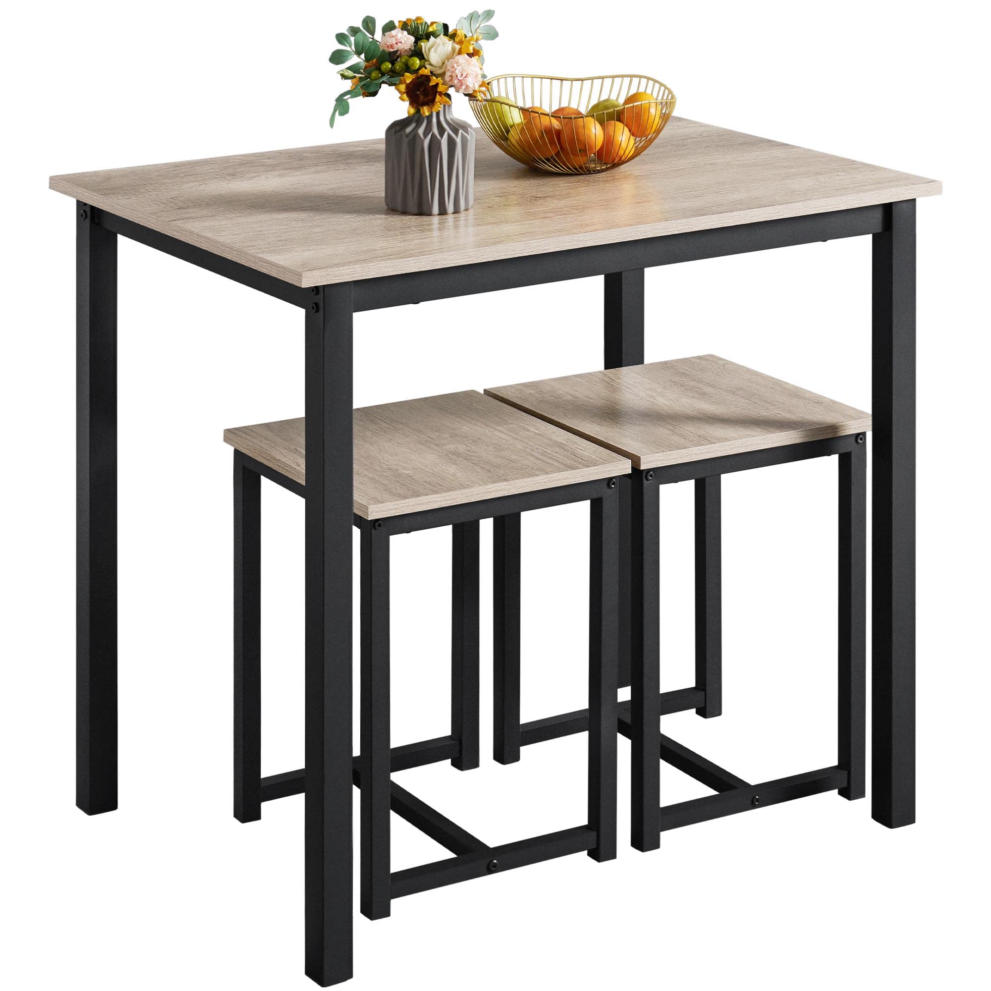 Yaheetech 3-Piece Dining Table Set for Small Spaces - Compact Kitchen Table with 2 Chairs, Space-Saving Design for Apartments, Breakfast Nooks & Tiny Homes - Perfect for Dining Rooms, Living Rooms & Small Kitchens (Gray)