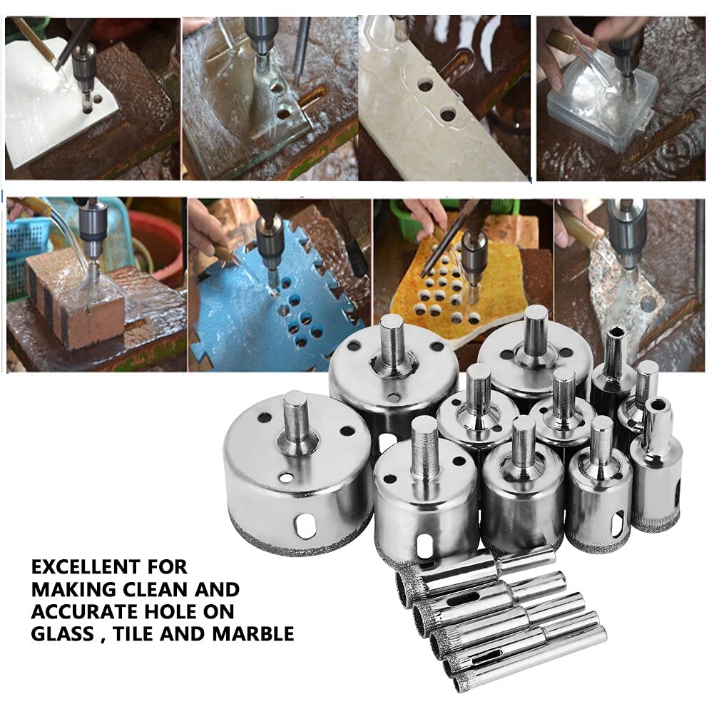 16pcs Diamond Coated Drill Bit Set for Tile, Marble, Glass & Ceramic - 6mm-50mm Hole Saw Drilling Bits for Power Tools - Perfect for Home Renovation, DIY Projects & Professional Construction Work