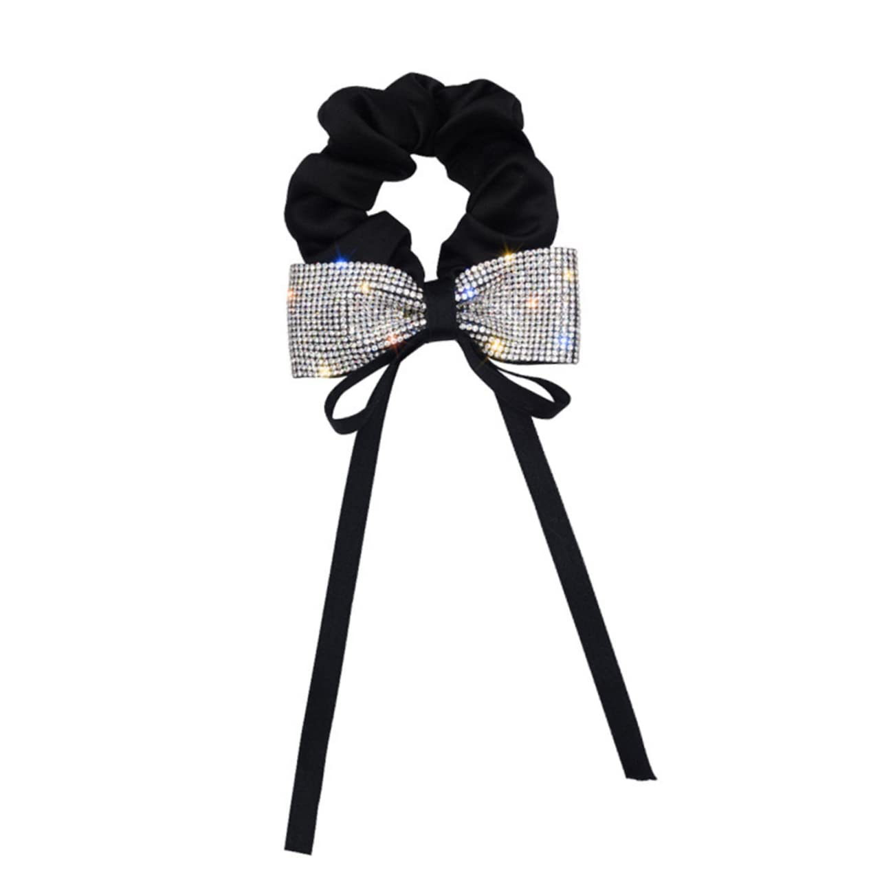 Lurrose Satin Hair Scrunchies with Bow & Diamonds - Elegant Hair Ties for Women & Girls, Soft Ponytail Holders for Daily Wear, Parties & Special Occasions