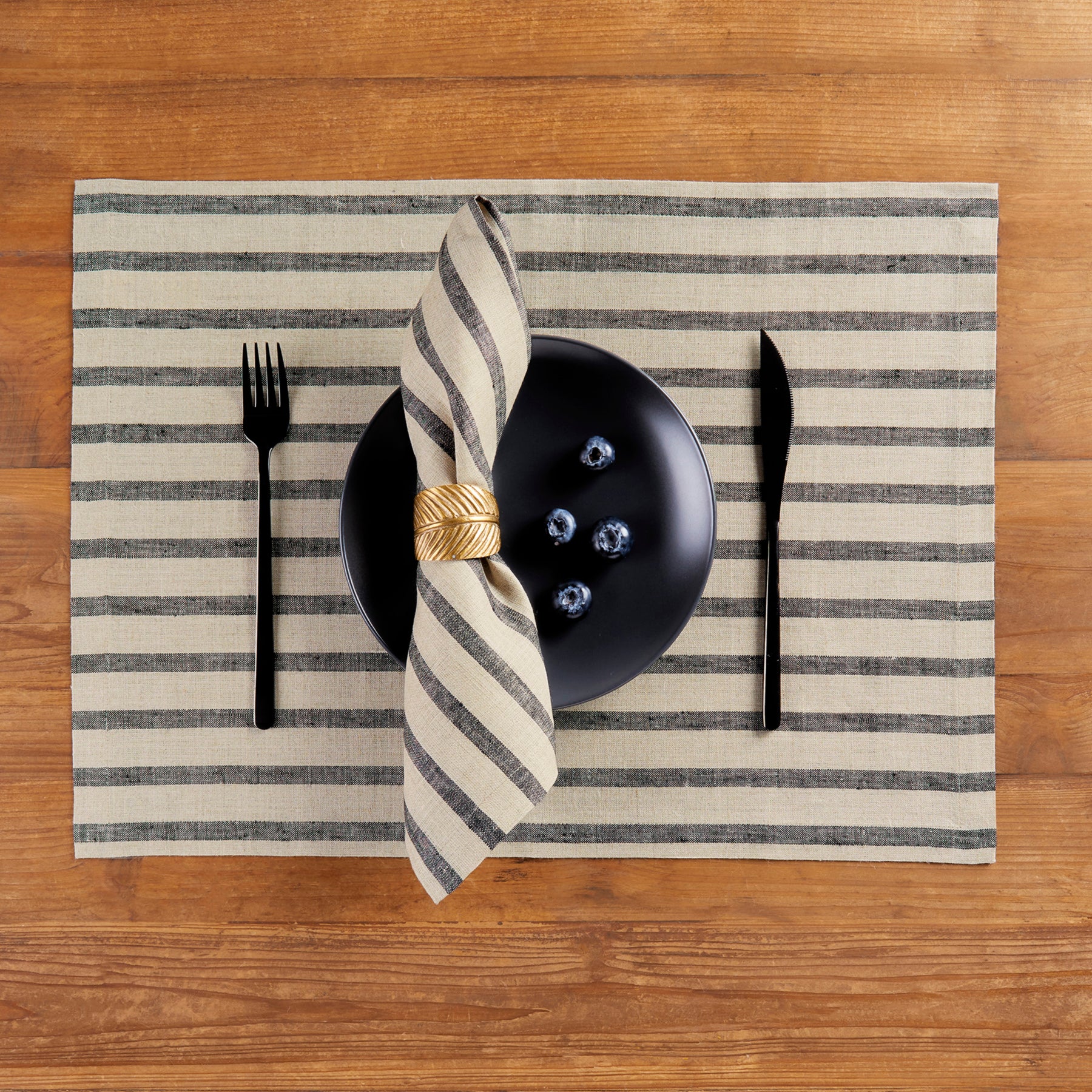 Madison Stripe Cotton Placemats Set of 4 - Waterproof & Washable Table Mats for Dining, Kitchen, Party Decor - Elegant Home Decor & Holiday Table Setting Accessories