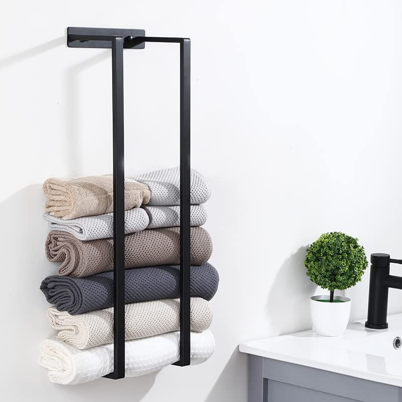 Stainless Steel Wall Mounted Bath Towel Rack Holder - Space Saving Bathroom Organization & Storage for Hand Towels, Washcloths - Perfect for Small Bathrooms, Apartments & Vanities