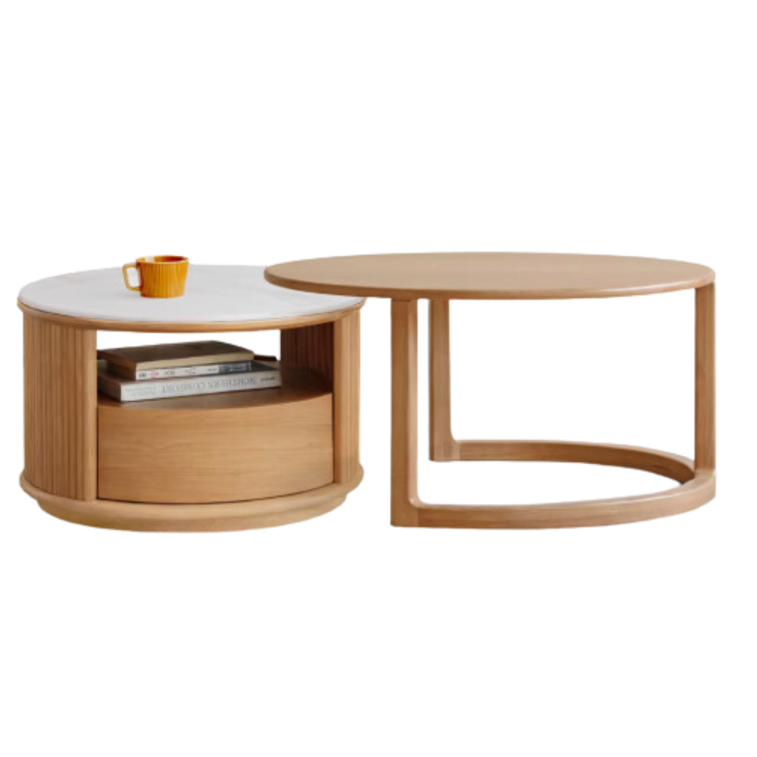 39.3x23.6x15 inch / 100x60x38сm + 31.5x31.5x17.3 inch / 80х80х44cm/ Natural wood color / Ash round rock tea table +  large tea table