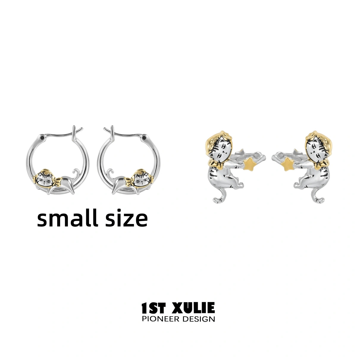Graffiti Kitten 18K Gold Plated Stud Earrings - Cute Lazy Cat Jewelry for Women, Girls | Perfect Gift for Cat Lovers, Birthday, Christmas, Everyday Wear