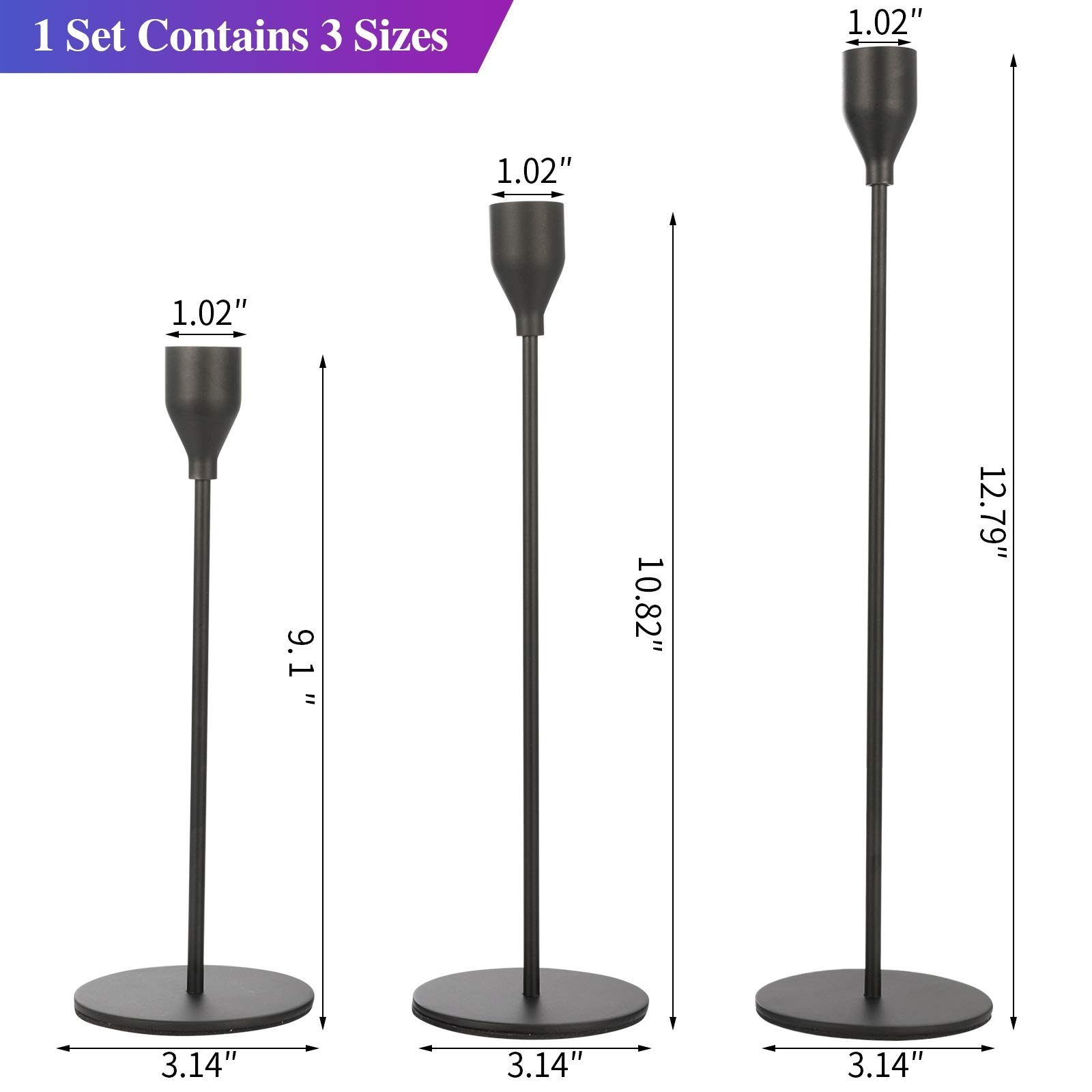 Anndason Set of 3 Black Taper Candle Holders - Elegant Decorative Candlesticks for Home Decor, Wedding Centerpieces, Dining Table, Party & Anniversary Decorations - Perfect for Romantic Dinners & Holiday Tablescapes