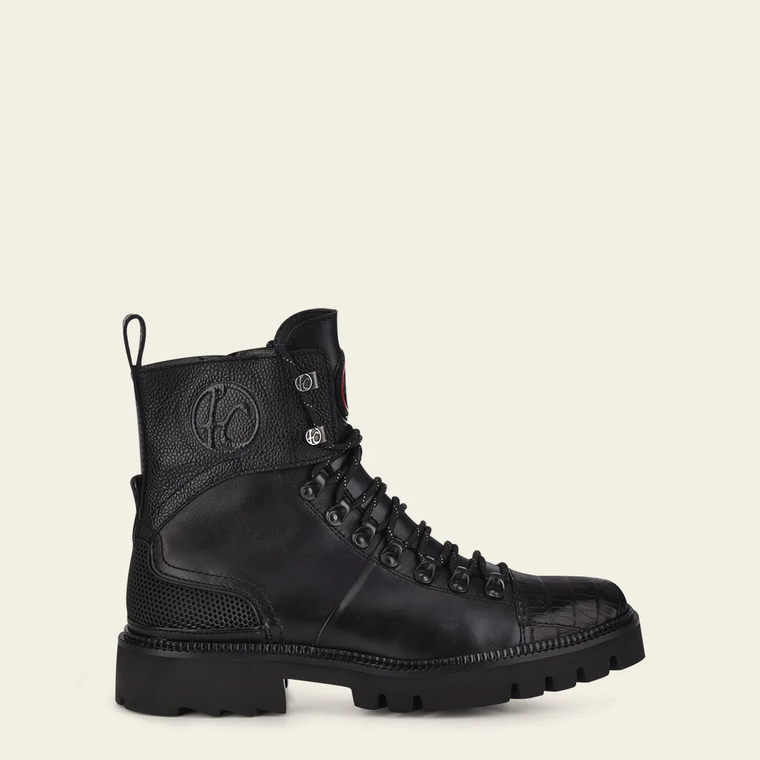 Franco Cuadra Men's Black Casual Alligator Leather Zip Ankle Boots - Stylish & Comfortable for Everyday Wear, Office, and Outdoor Activities