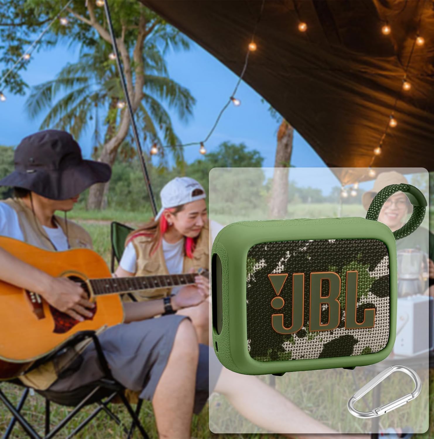 JBL Go 4 Waterproof Bluetooth Speaker Silicone Protective Cover Case with Carabiner - Portable Travel Skin Case for Outdoor, Beach, Pool & Camping (Green) - co2CREA
