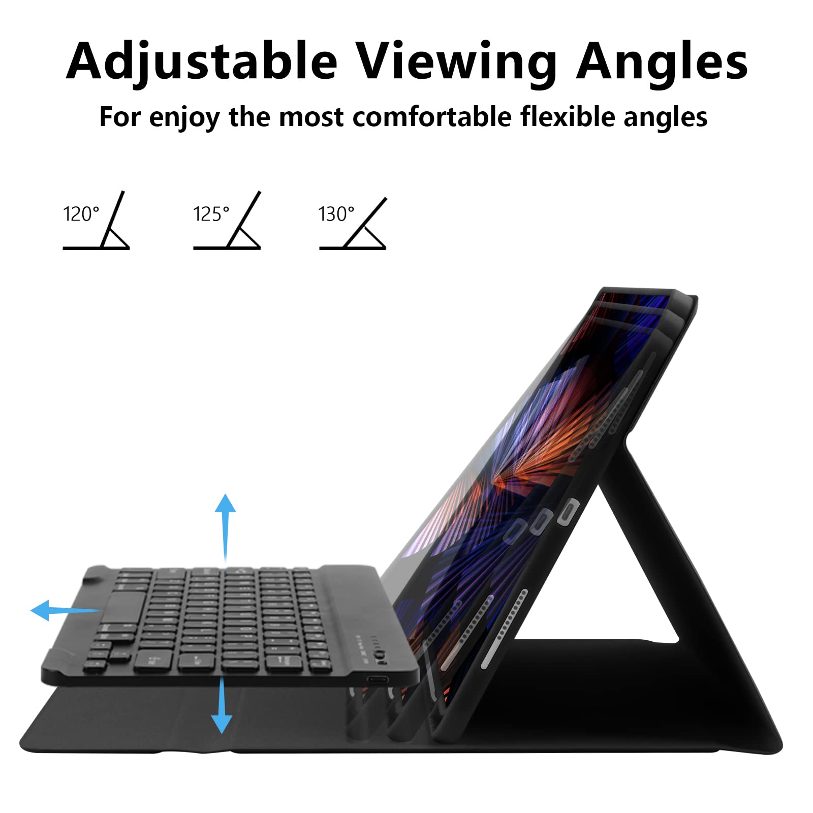 iPad Air 13 inch & iPad Pro 12.9 inch Keyboard Case - Slim Smart Wireless Detachable with Pencil Holder (6th/5th/4th/3rd Gen Compatible) - Perfect for Work, Study & Travel - Black