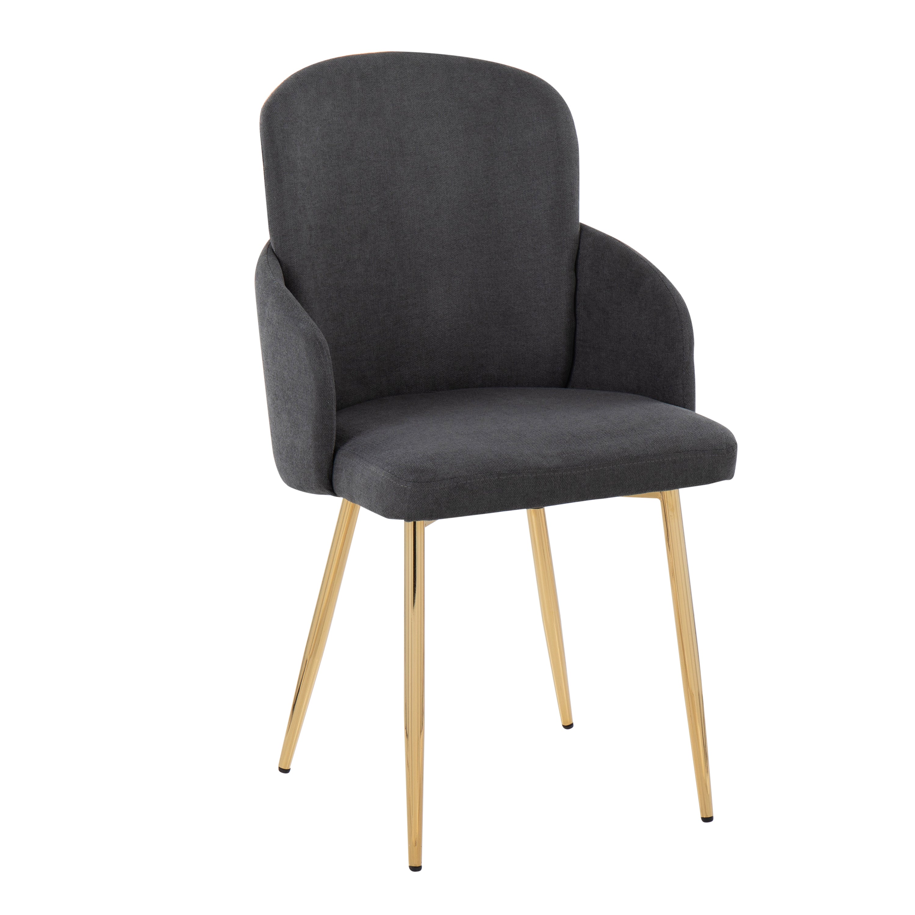 LumiSource Modern Dahlia Dining Chairs - Set of 2 Gold Metal Grey Fabric Chrome Accent - Elegant Contemporary Seating for Dining Room, Kitchen, or Office
