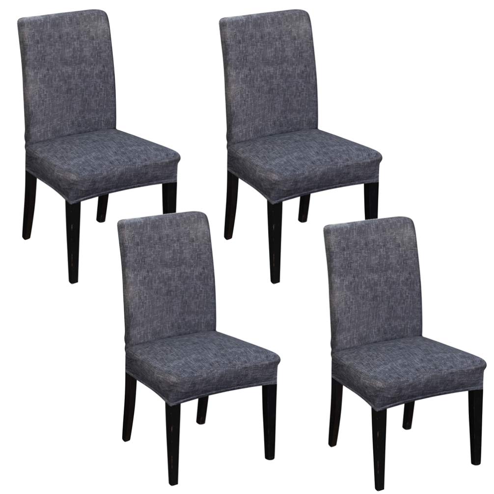 VOSAREA 4-Piece Wedding Chair Covers Set - Stretchable Polyester Dining Chair Slipcovers with Linen Pattern - Fits Parsons Chairs, Armchairs & High Chairs - Perfect for Weddings, Parties & Home Decor