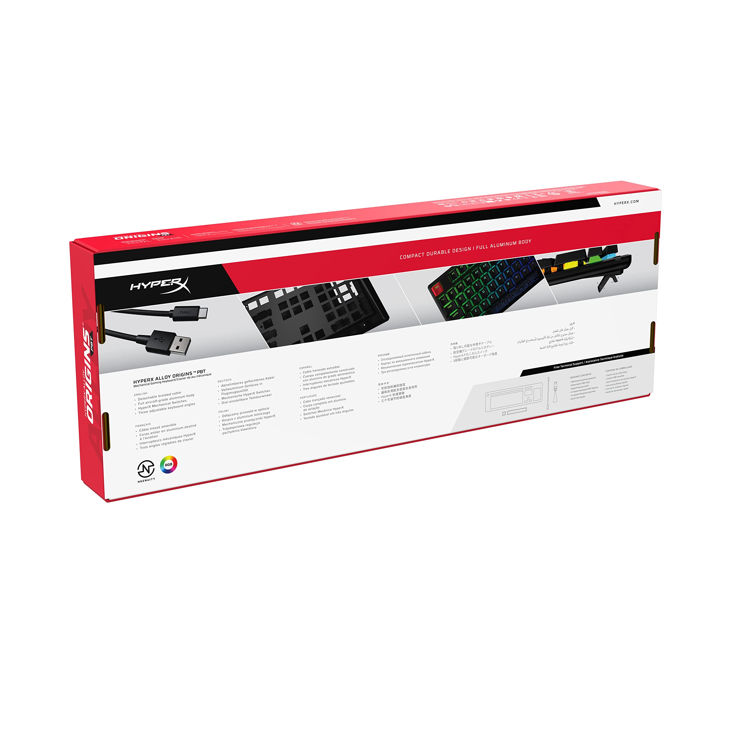HyperX Alloy Origins PBT Mechanical Gaming Keyboard - RGB Backlit, Compact Aluminum Frame, Customizable with HyperX NGENUITY, Tactile Aqua Switches | Perfect for PC Gaming, Esports & Office Work