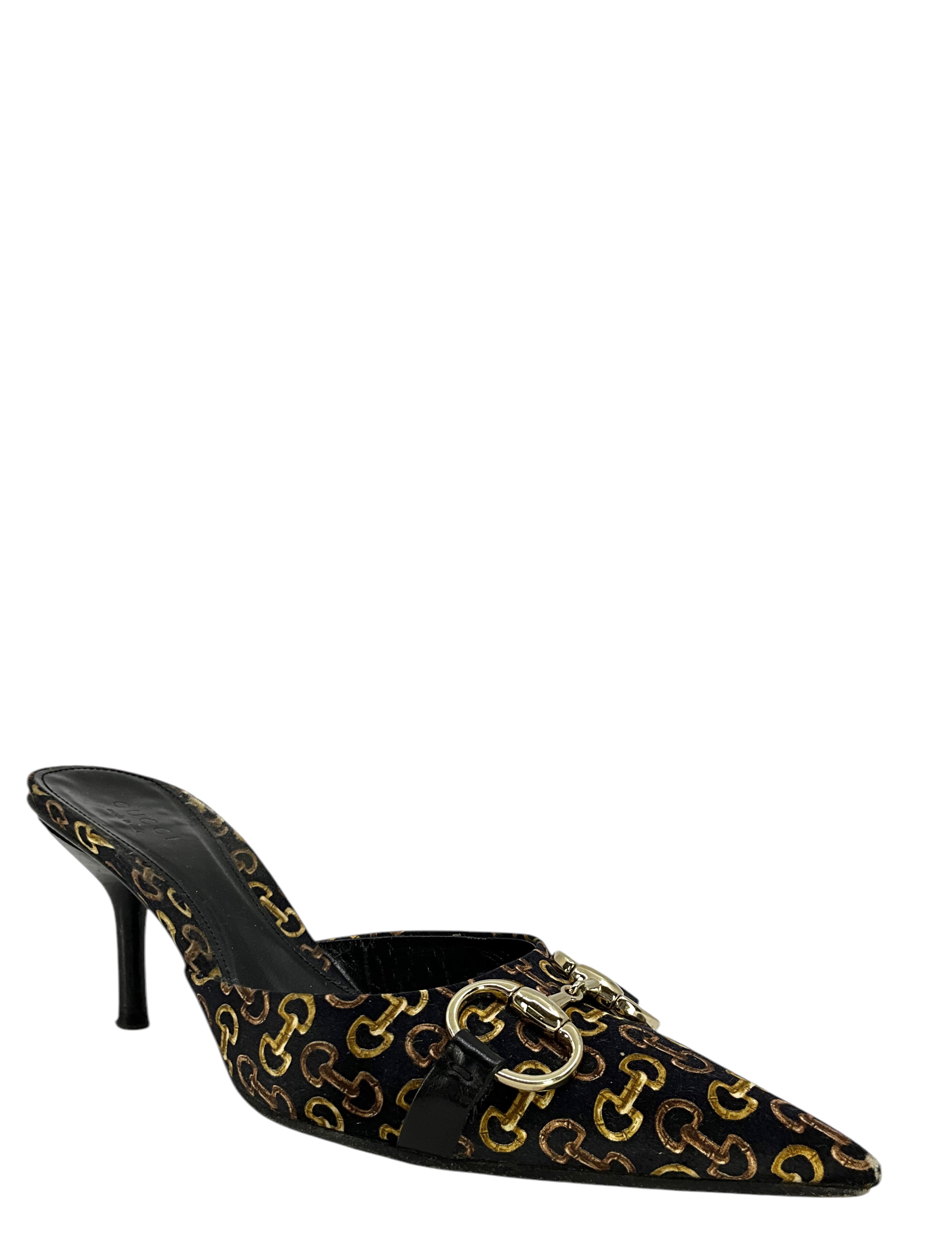 Gucci Horsebit Canvas Print Point Toe Mules Women's Size 6.5 - Classic Luxury Loafers for Office, Travel & Casual Outfits