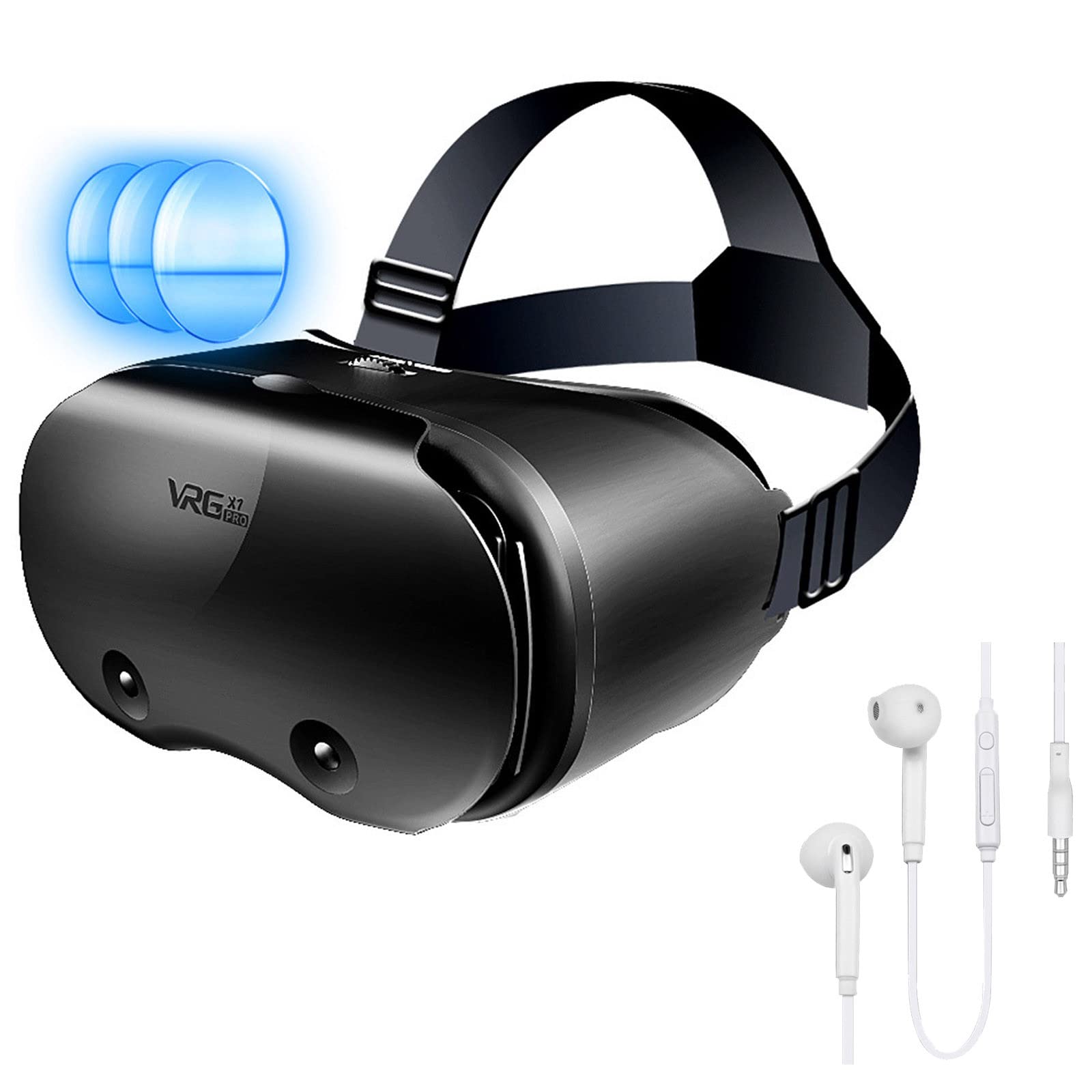 3D VR Headset for 5.0-7.0 Inch Smartphones - Virtual Reality Glasses with Adjustable 0-800° Myopia Support | Perfect for Movies, Gaming & Immersive Experiences (Includes Blu-ray & Headset)