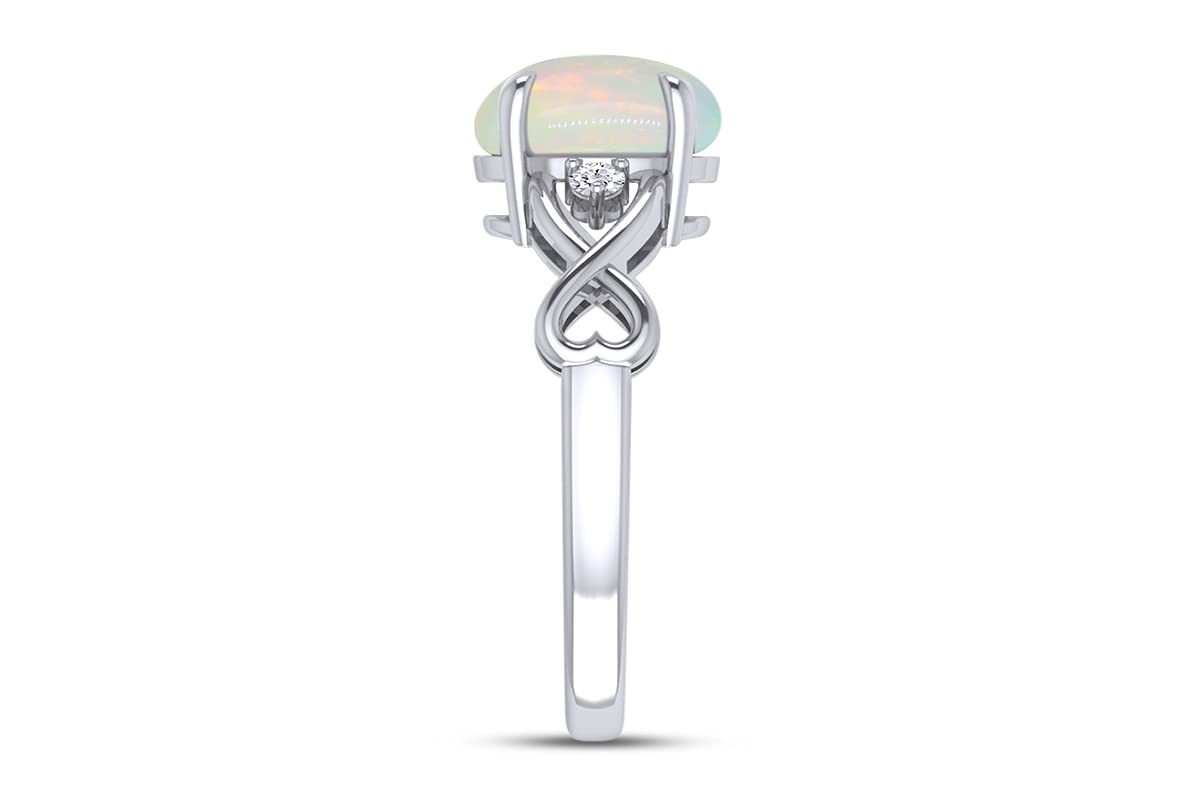 7X9MM Oval Cut Natural White Opal & Diamond Accent 14K Gold Over Sterling Silver Infinity Heart Ring - Women's Engagement Wedding Band (1.25Cttw) | Valentine's Gift, Anniversary Present, Bridal Jewelry, Romantic Proposal Ring for Her