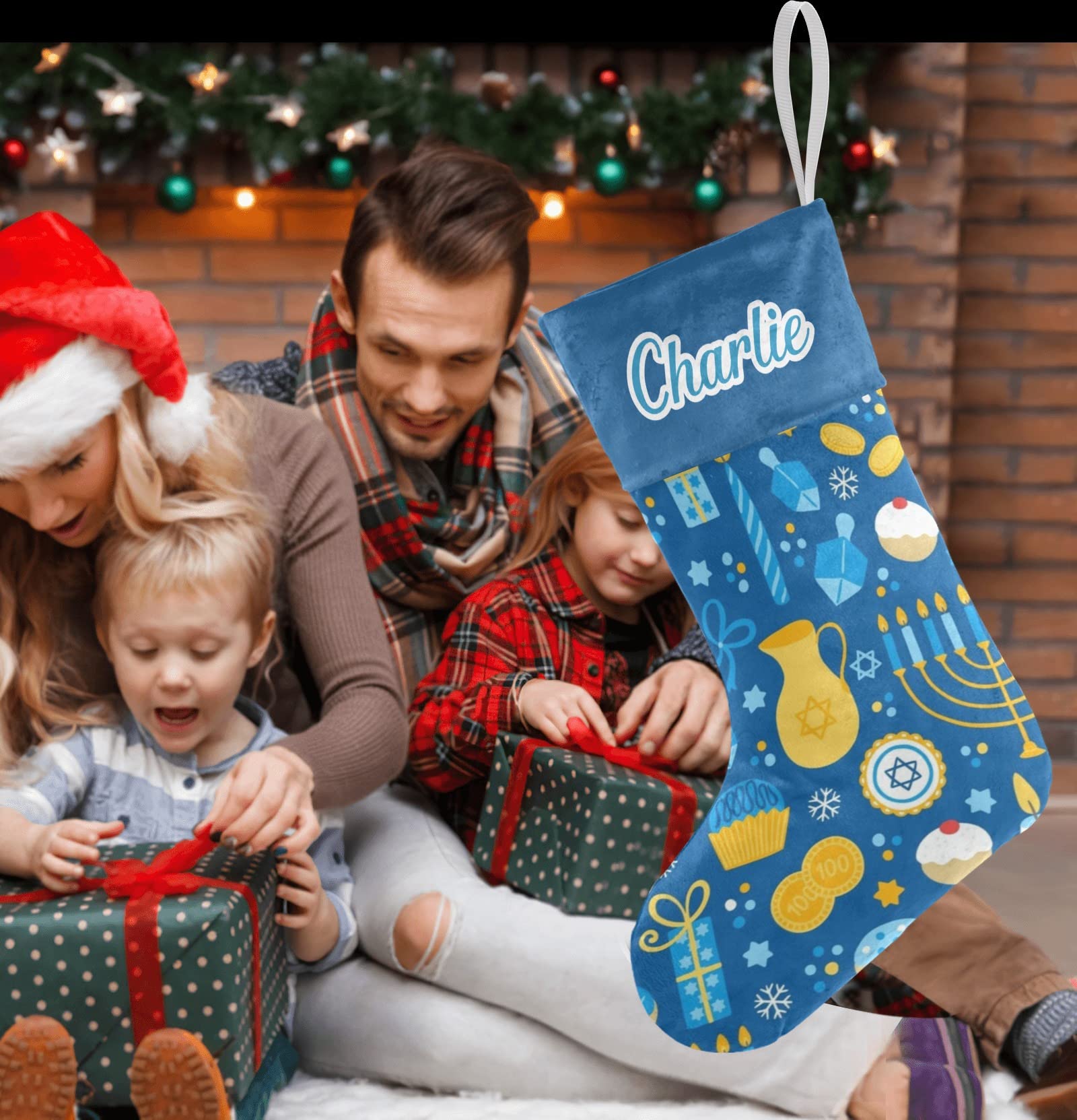 Personalized Hanukkah Christmas Stockings with Custom Name - 17.52 x 7.87 Inch Festive Holiday Decor for Fireplace Mantel, Gift Exchange & Family Traditions