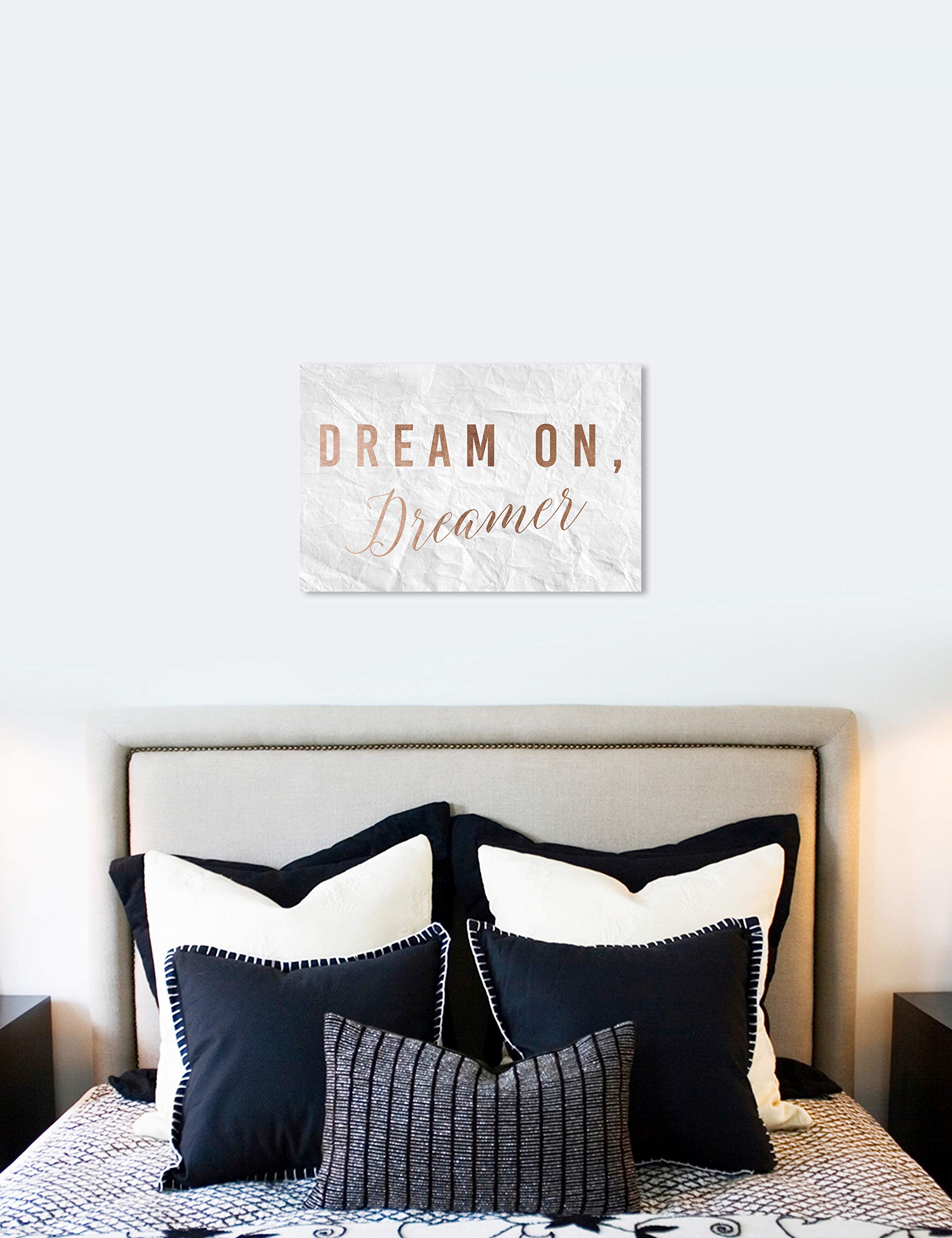 Oliver Gal Artist Co. 'Dream On Dreamer Rose' Wall Art Canvas Print - 36x24 Inches, Pink & White Typography Quote Home Decor - Perfect for Living Room, Bedroom & Office Inspiration