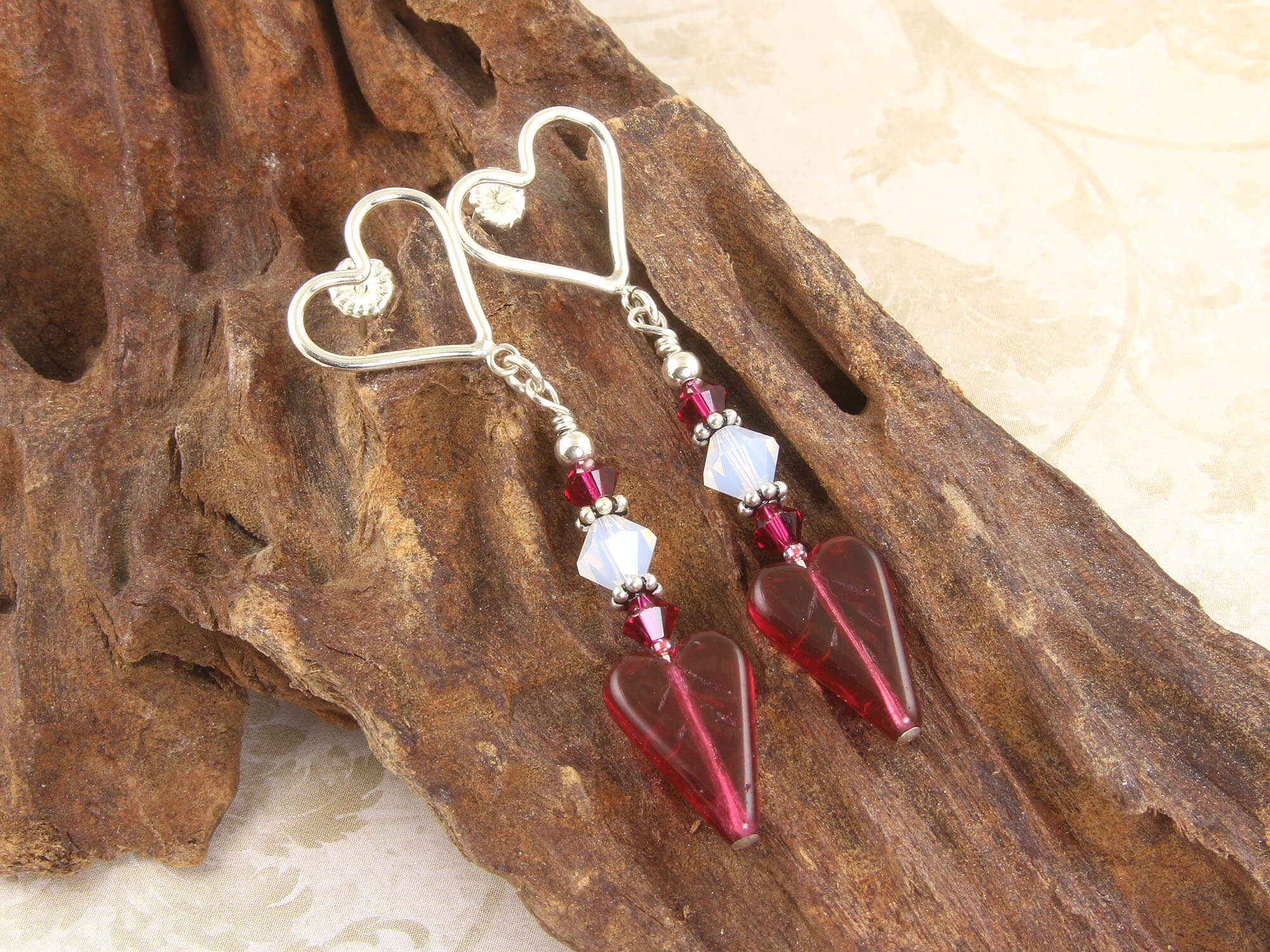 Handmade Ruby Heart Crystal Earrings for Women - Elegant Dainty Jewelry for Valentine's Day, Anniversary & Romantic Gifts