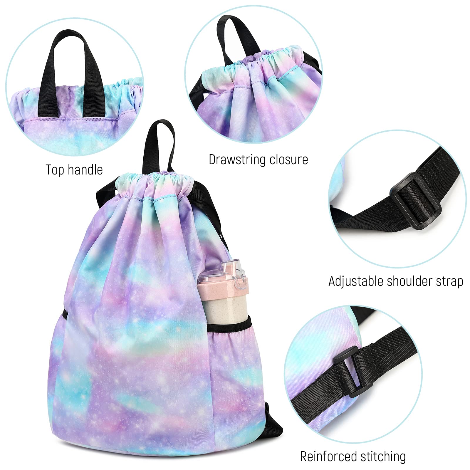 Waterproof Drawstring Backpack - Lightweight Gym Sackpack for Women & Girls, Sports Travel Bag with Adjustable Straps (Stars Pink) - Perfect for Yoga, Running, Beach & School Activities