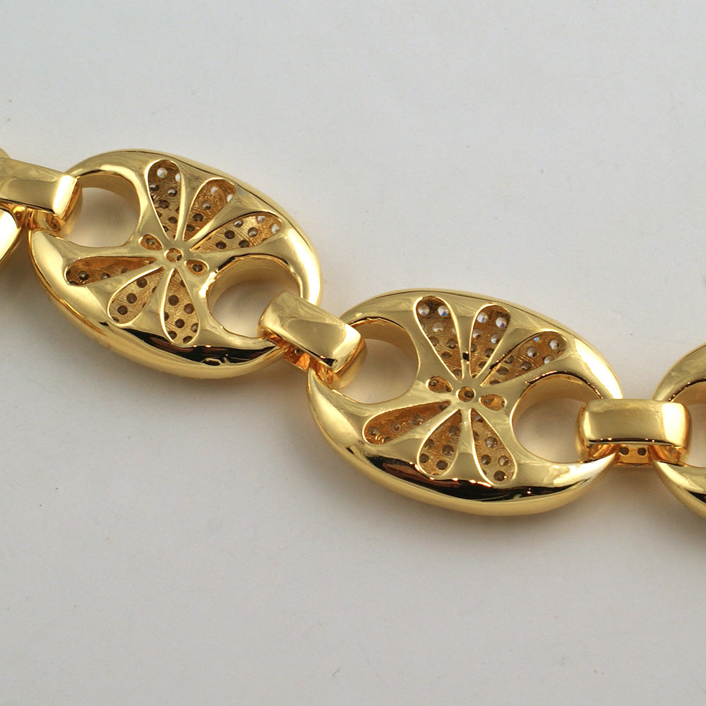 24mm Gold Fully Loaded Iced Mariner Chain for Men - Luxury Cuban Link Necklace for Hip Hop Jewelry & Streetwear Fashion