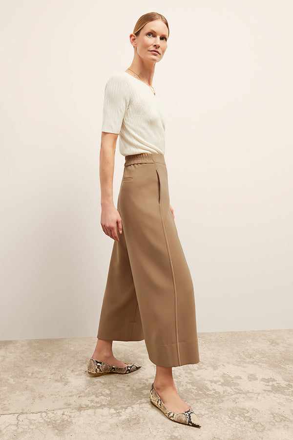 Elena Travel Culotte Pants - Everyday Comfort in Soft Crepe Fabric with Light Saddle Color | Perfect for Work, Travel & Casual Wear