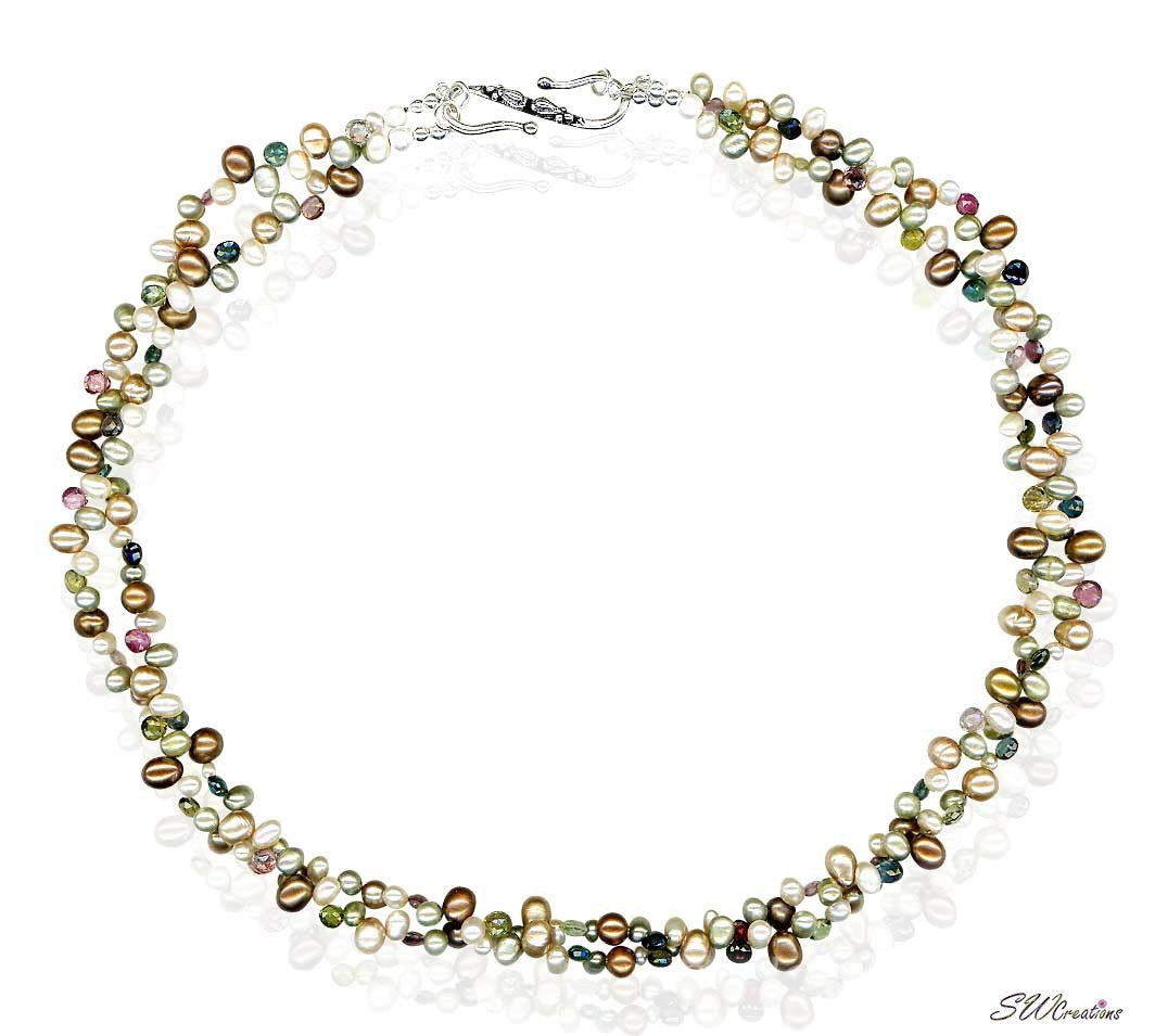 Tourmaline Pearl Silver Beaded Necklace - Elegant Handmade Jewelry for Women | Perfect for Weddings, Parties & Special Occasions