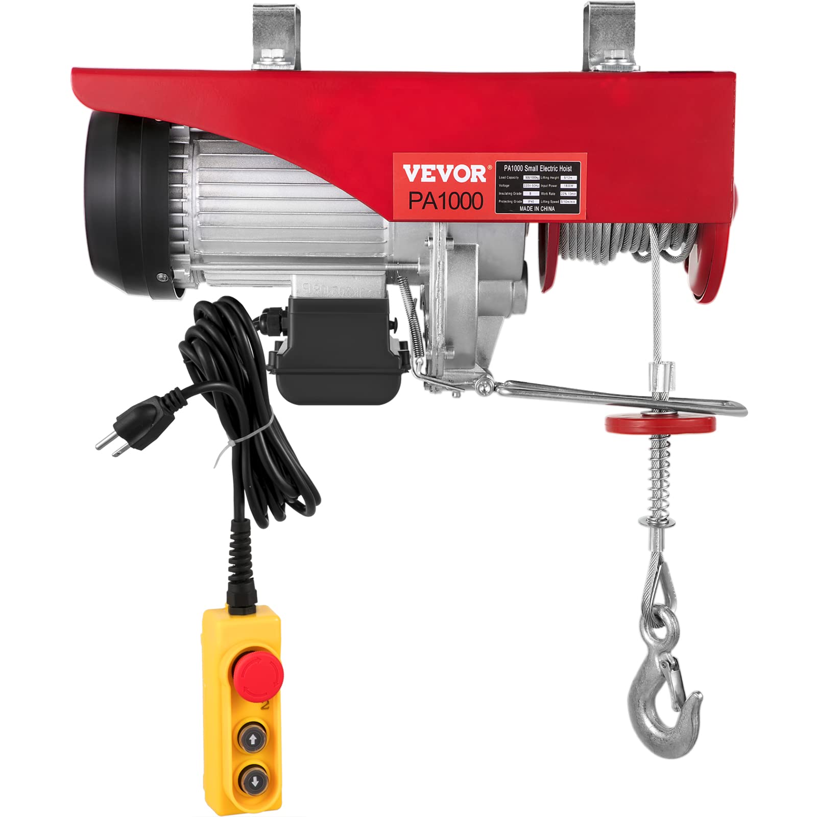 VEVOR 2200LBS Electric Hoist Winch - 110V Steel Lift with Remote Control & Single/Double Slings - Heavy Duty for Factory, Warehouse, Construction, Mining - Perfect for Lifting Equipment, Materials, and Machinery