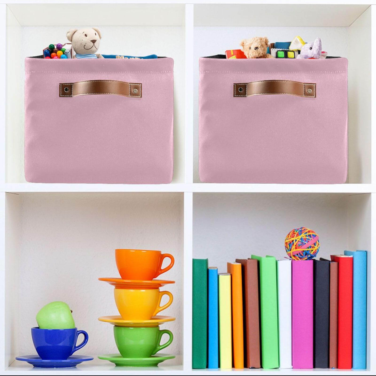 Azalea Pink Fabric Storage Bins with Sturdy Handles - 2 Pack Closet & Shelf Organizers for Bedroom, Dormitory & Home Organization - Perfect for Toys, Books & Clothes Storage